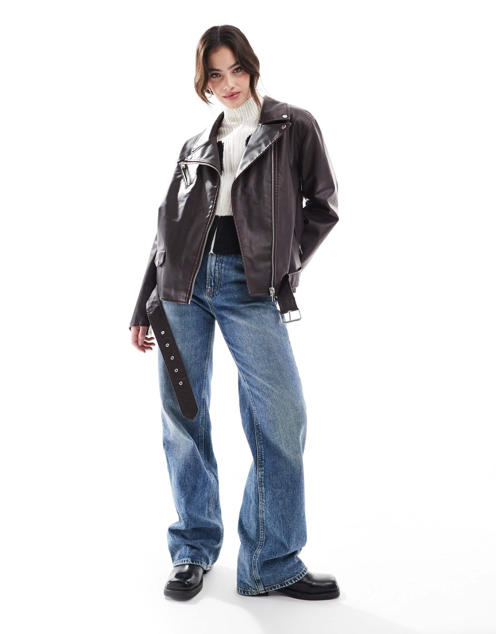 Cotton On roman faux leather biker jacket in distressed cherry - ASOS Sample Sale EU Store