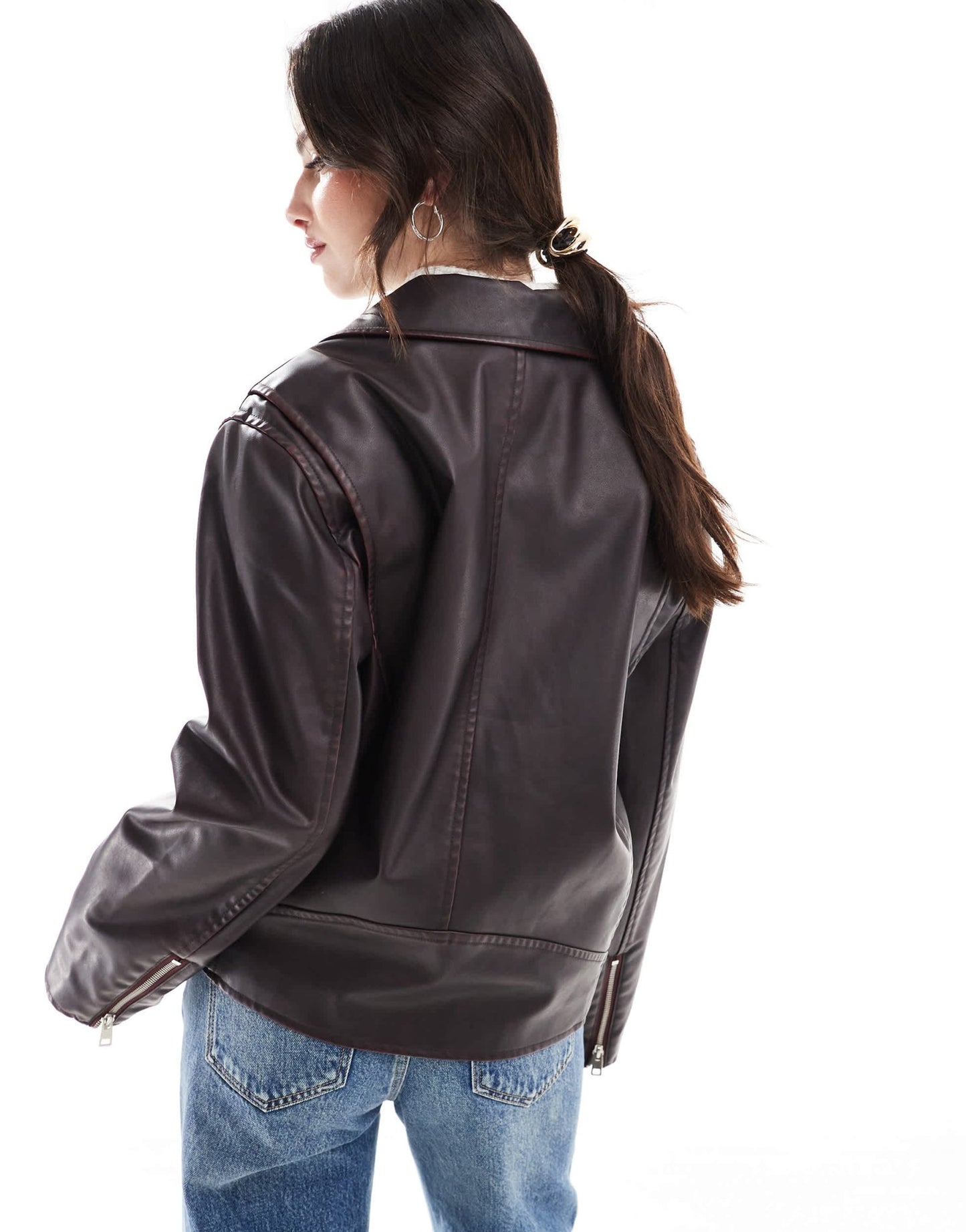 Cotton On roman faux leather biker jacket in distressed cherry - ASOS Sample Sale EU Store