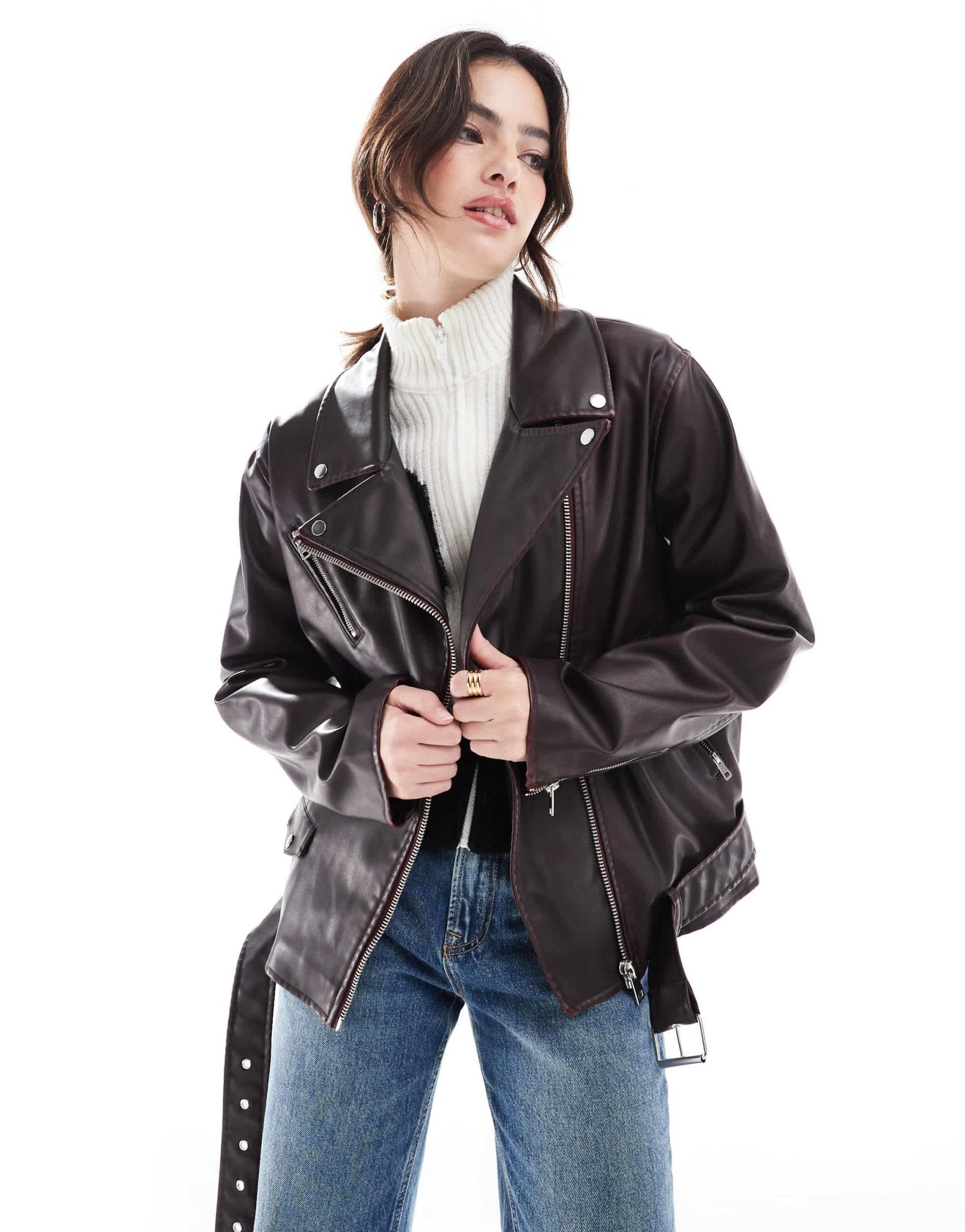 Cotton On roman faux leather biker jacket in distressed cherry - ASOS Sample Sale EU Store