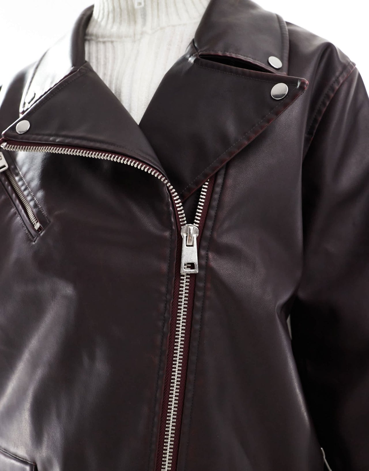 Cotton On roman faux leather biker jacket in distressed cherry - ASOS Sample Sale EU Store