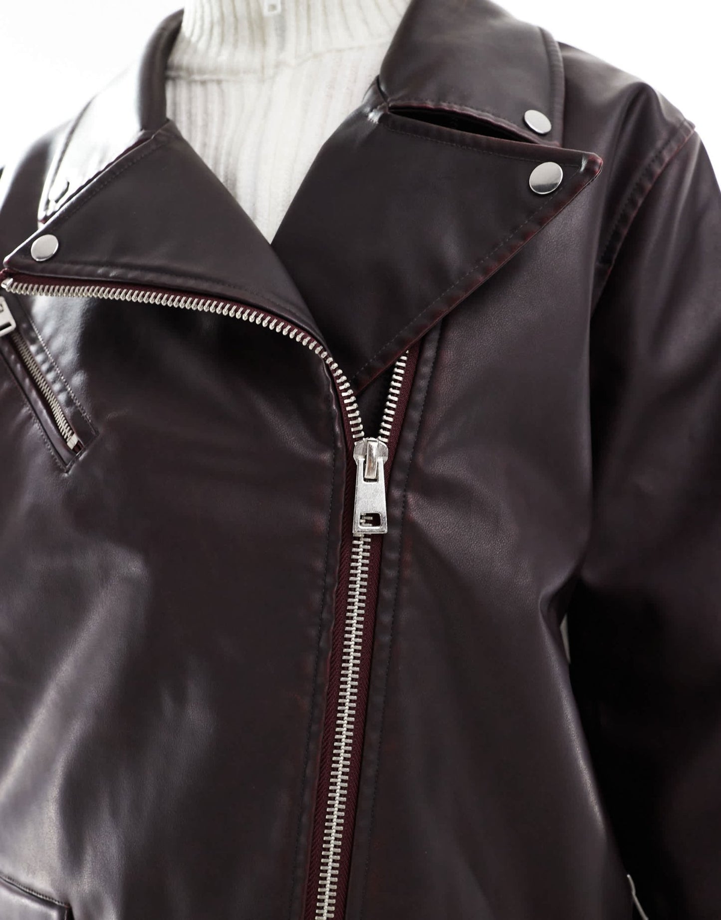 Cotton On roman faux leather biker jacket in distressed cherry - ASOS Sample Sale EU Store