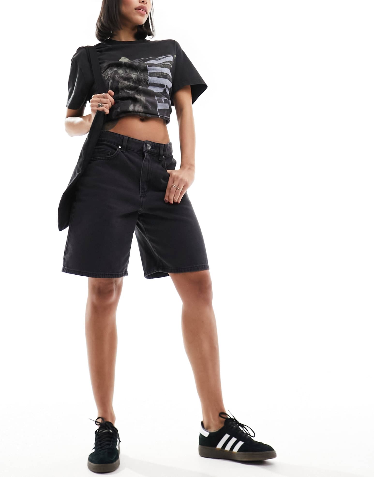 Cotton On super baggy denim longline shorts in graphite - ASOS Sample Sale EU Store