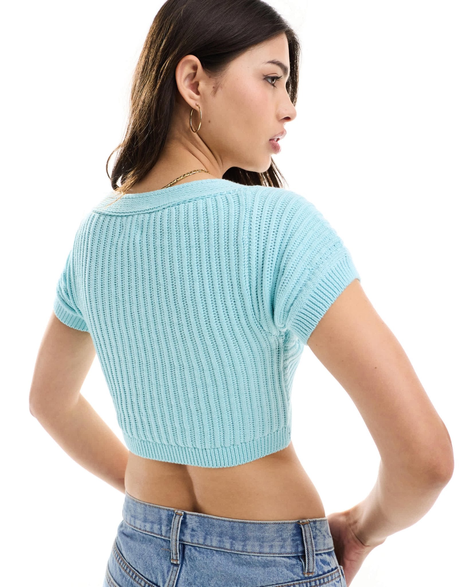 Cotton On tie front micro crop top in blue crochet - ASOS Sample Sale EU Store