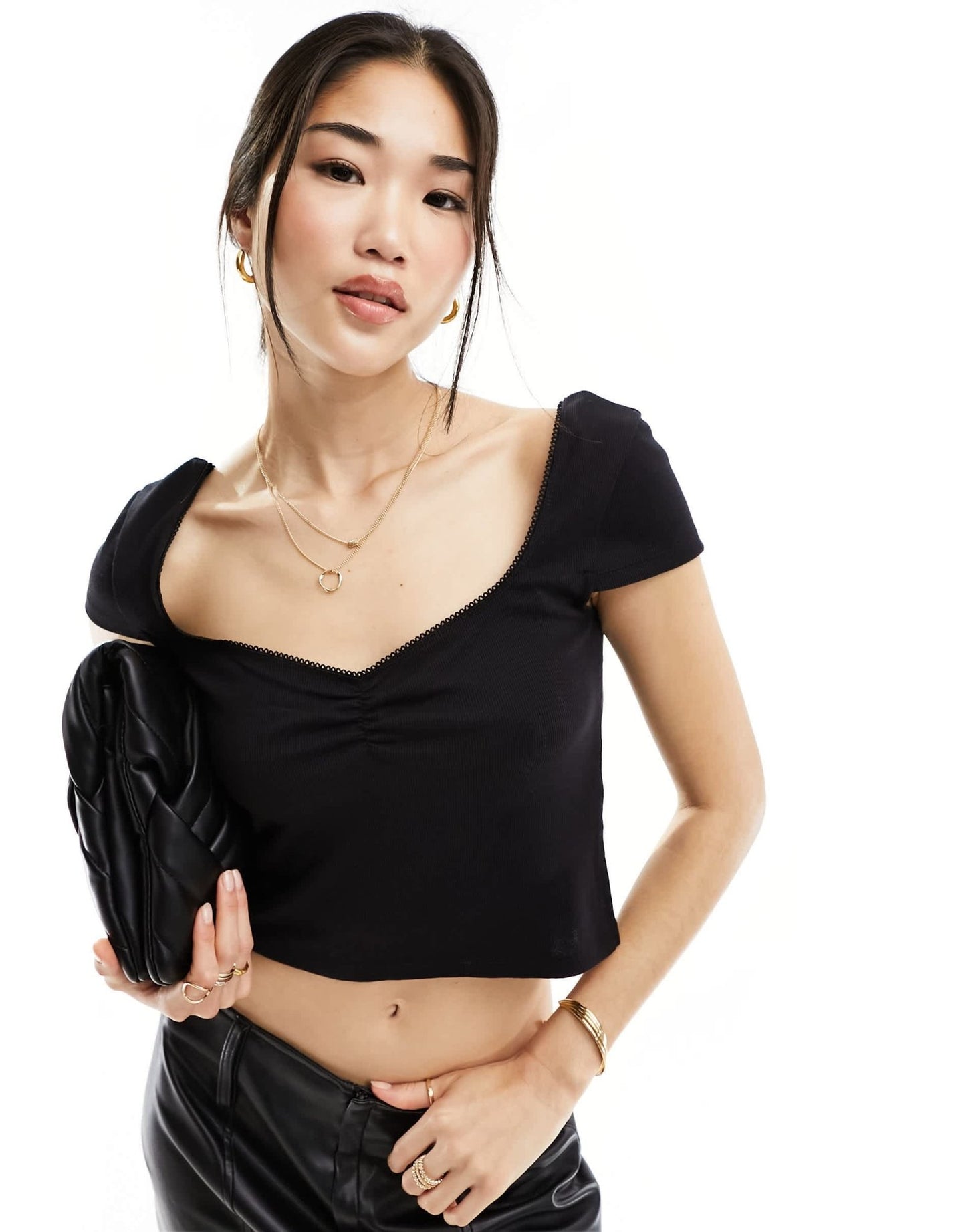Cotton On trim detail sweetheart crop top in black - ASOS Sample Sale EU Store