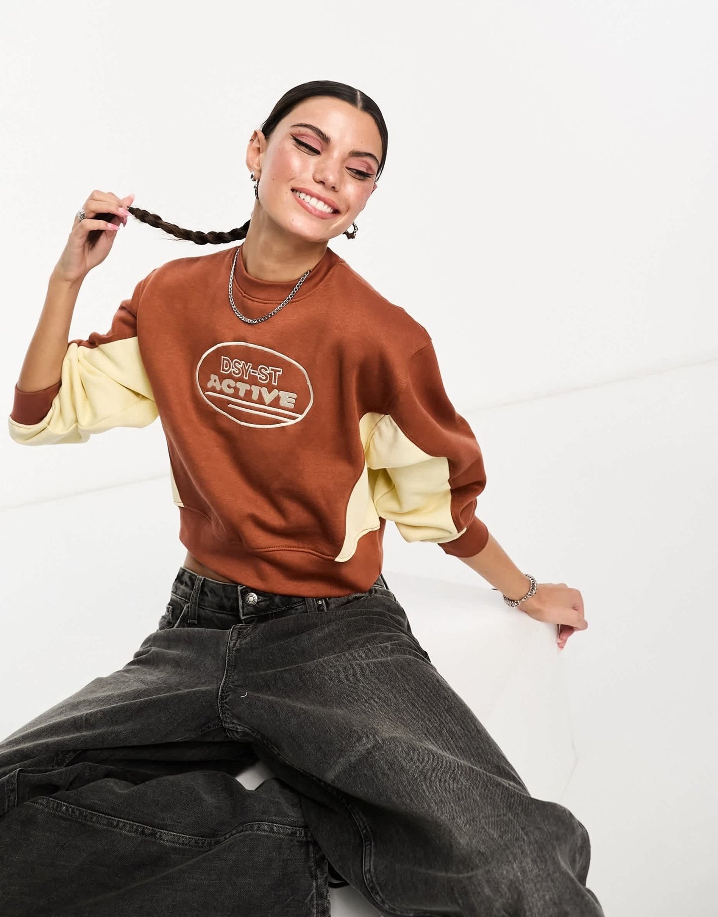 Daisy Street Active Landscape cropped sweatshirt in brown - ASOS Sample Sale EU Store