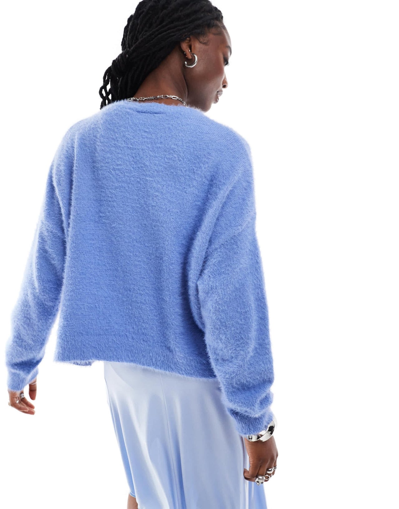 Daisy Street blue fluffyeyelash knit boxy crew neck cardigan - ASOS Sample Sale EU Store