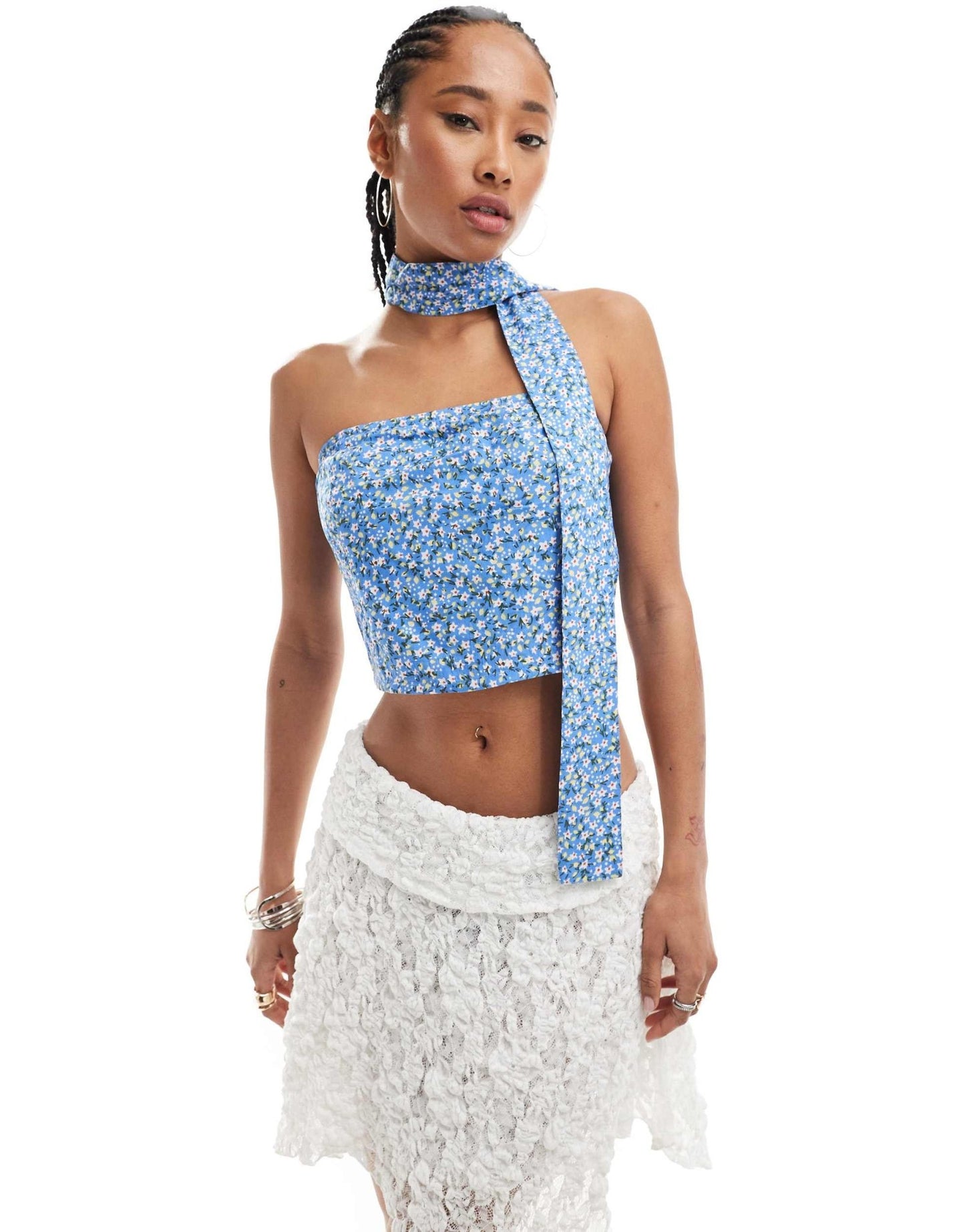 Daisy Street boobtube top with scarf in blue ditsy - ASOS Sample Sale EU Store