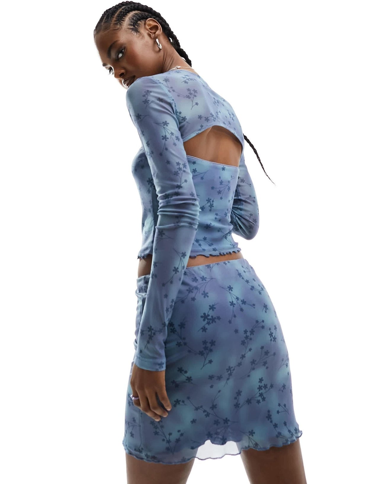 Daisy Street bow detail bandeau top with shrug in blue floral mesh co - ord - ASOS Sample Sale EU Store