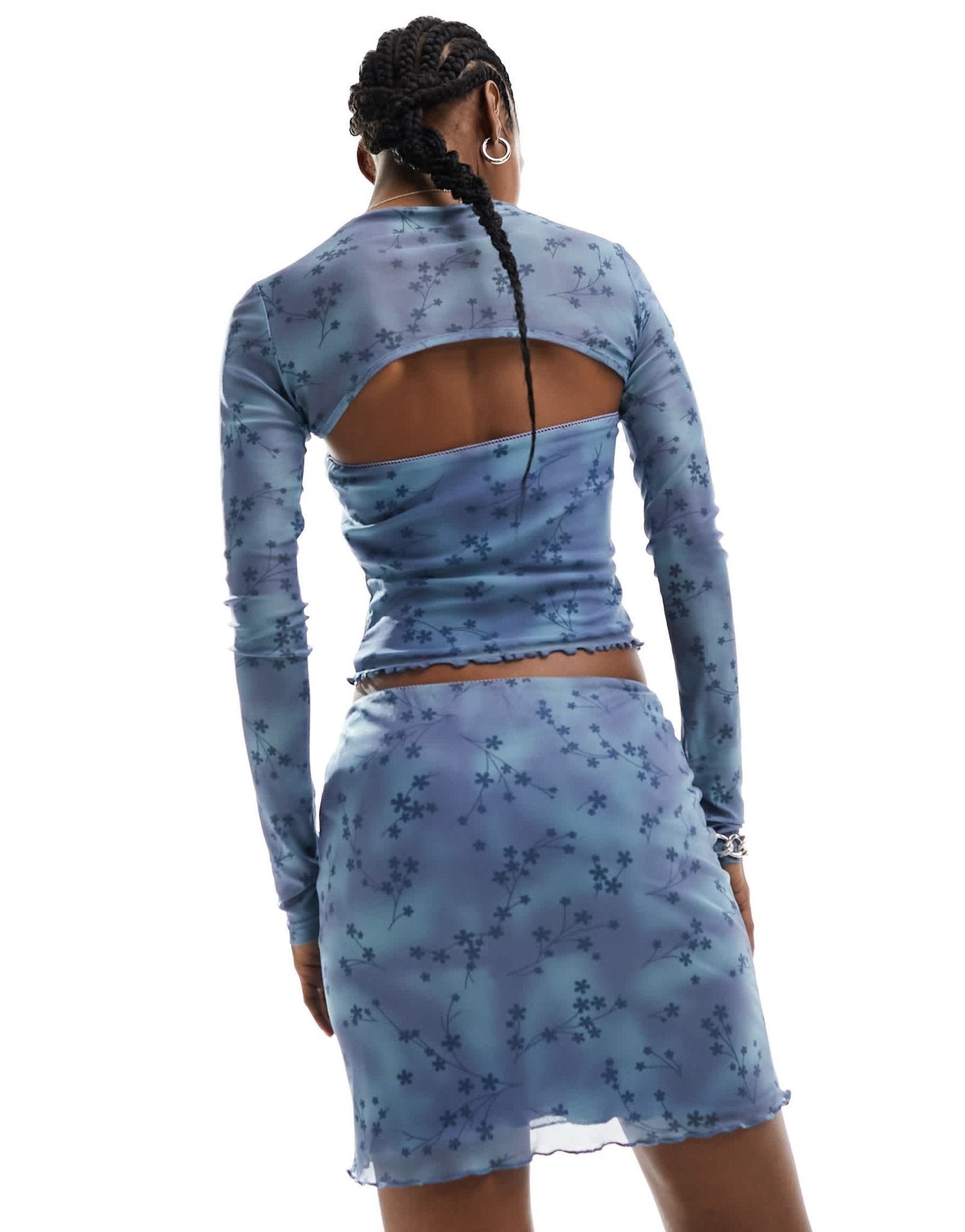Daisy Street bow detail mini skirt in blue floral mesh co - ord - ASOS Sample Sale EU Store