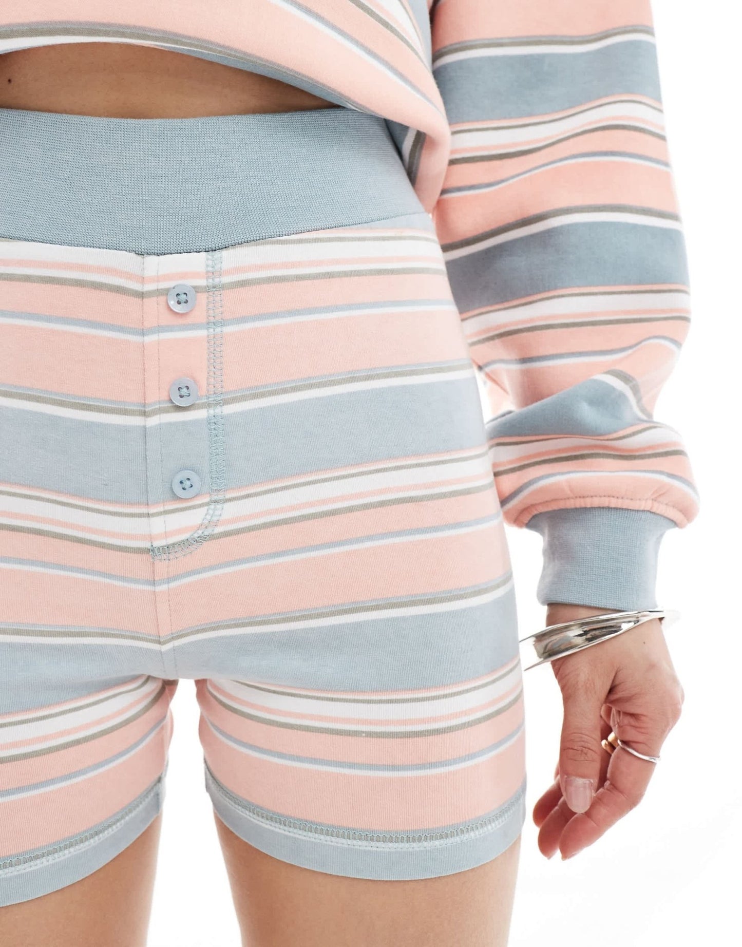Daisy Street boxer style button front shorts co - ord in pink blue stripe - ASOS Sample Sale EU Store