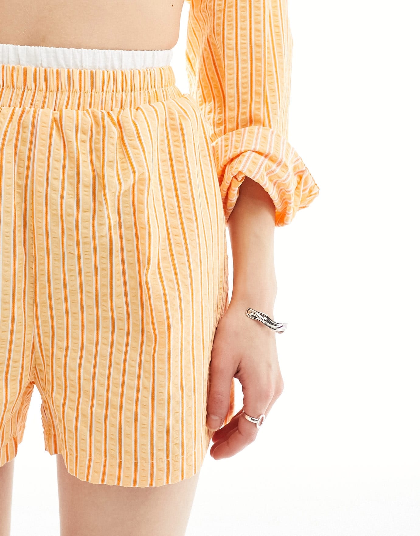 Daisy Street boxer waist detail boyfriend shorts in orange textured stripe co - ord - ASOS Sample Sale EU Store