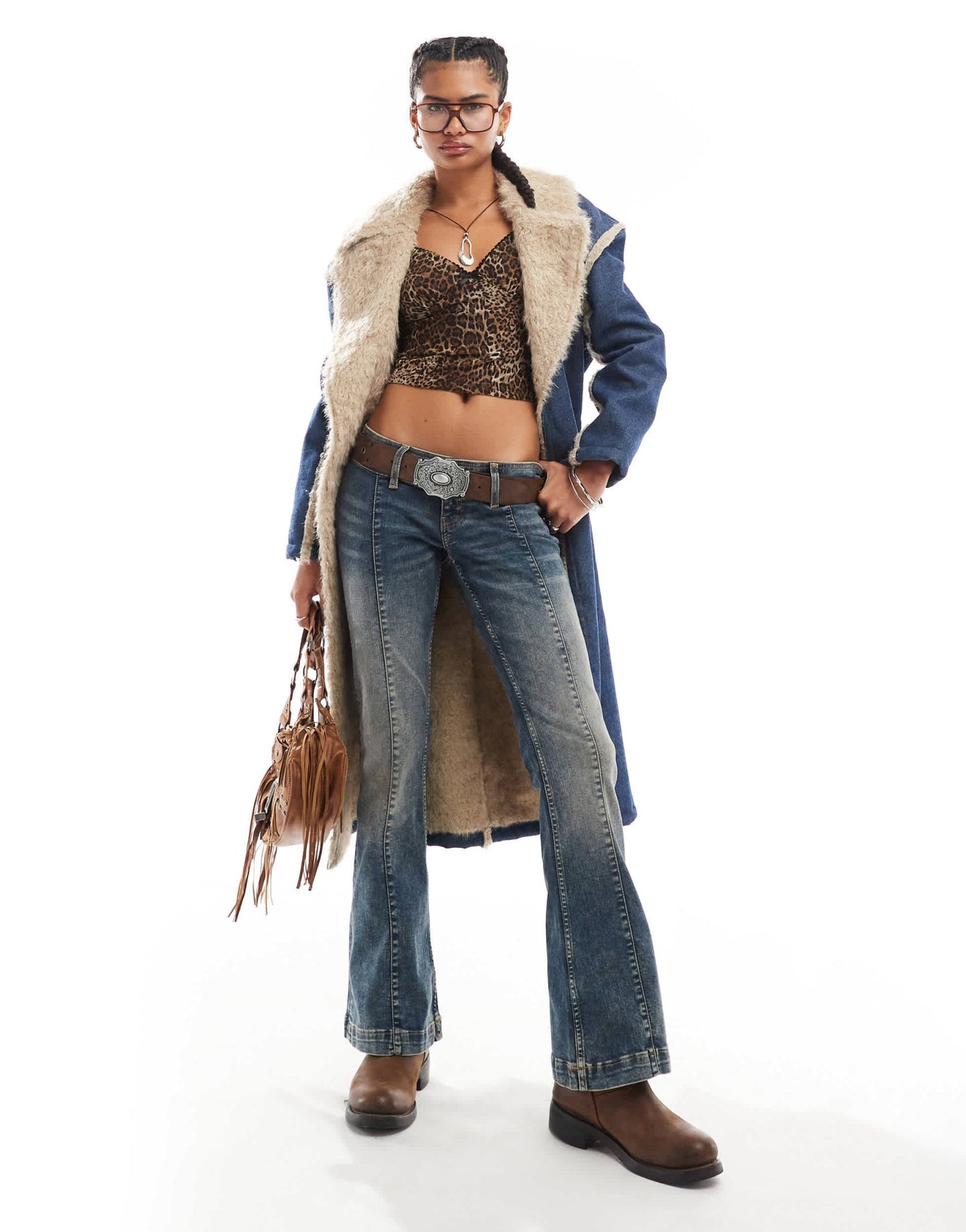 Daisy Street denim trench coat with frayed edges and faux fur trim - ASOS Sample Sale EU Store