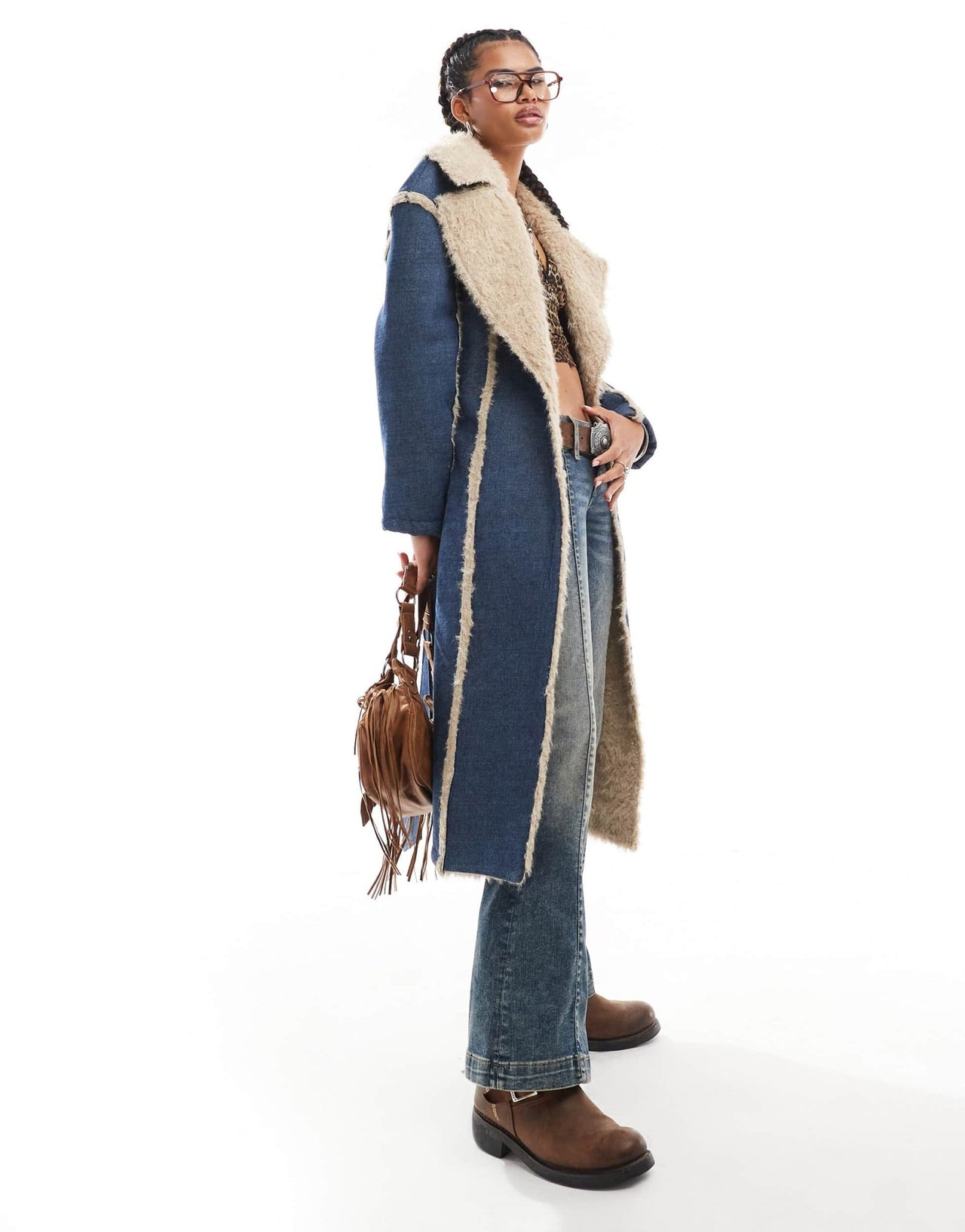 Daisy Street denim trench coat with frayed edges and faux fur trim - ASOS Sample Sale EU Store