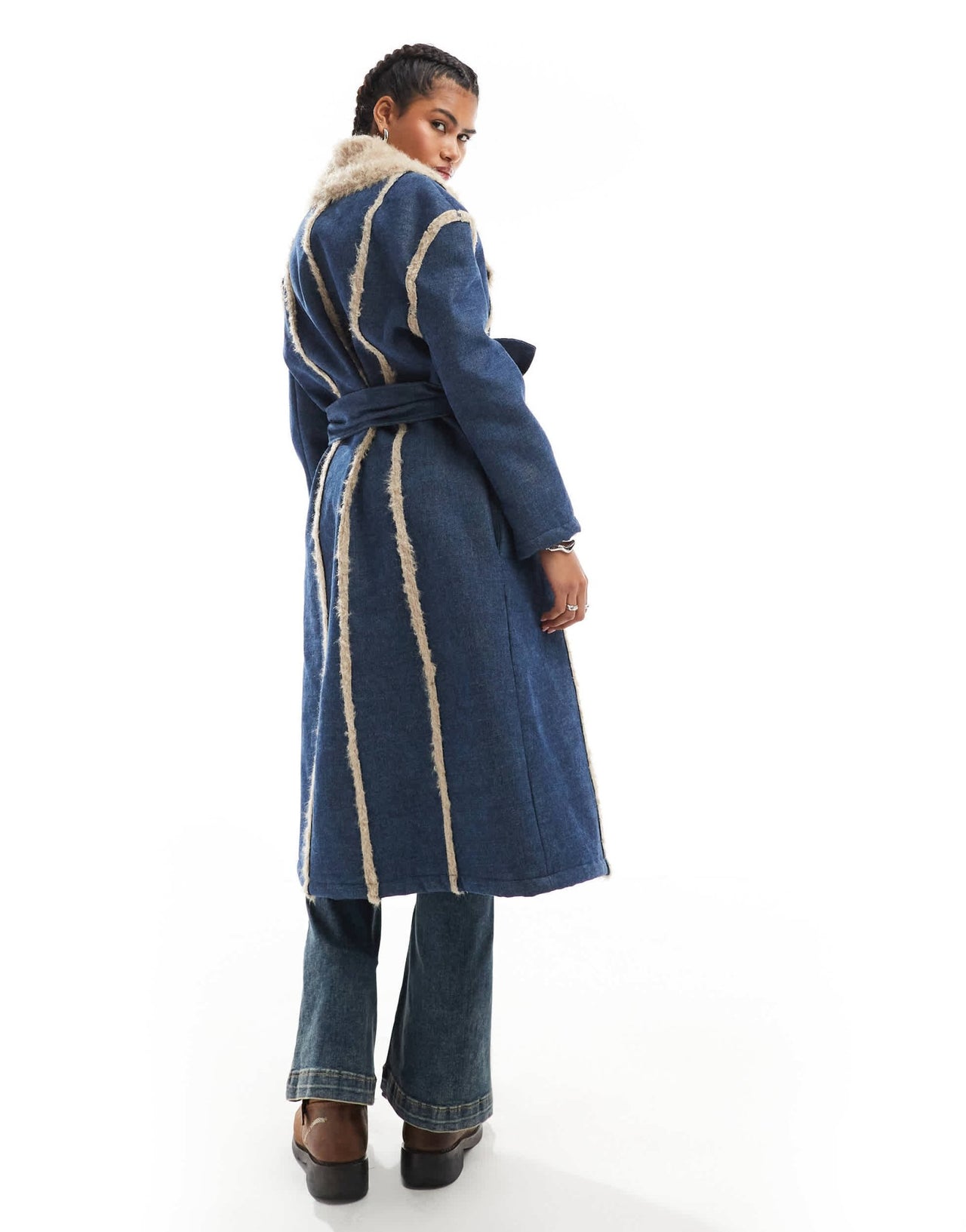 Daisy Street denim trench coat with frayed edges and faux fur trim - ASOS Sample Sale EU Store