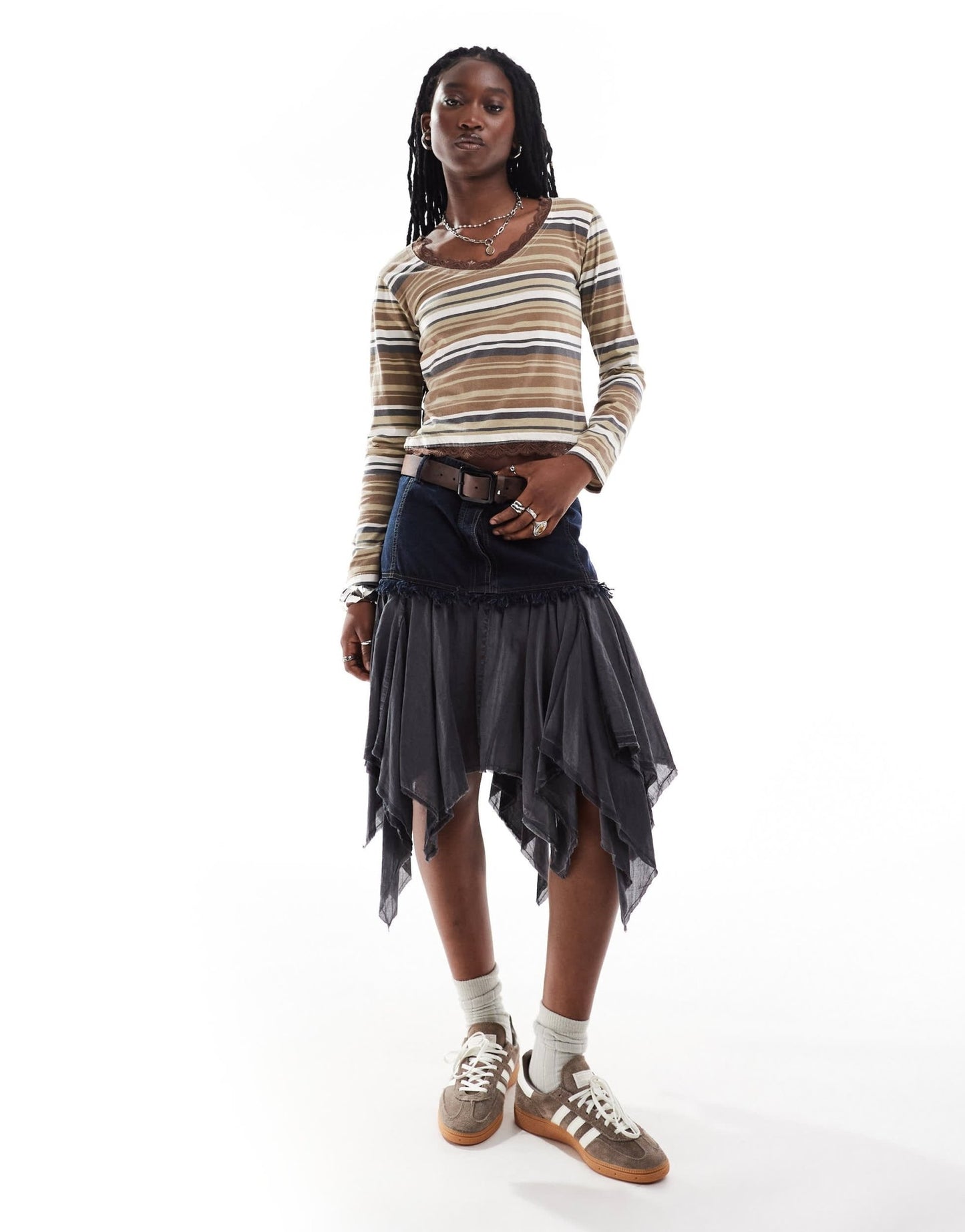 Daisy Street long sleeve washed stripe jersey top with lace detail - ASOS Sample Sale EU Store