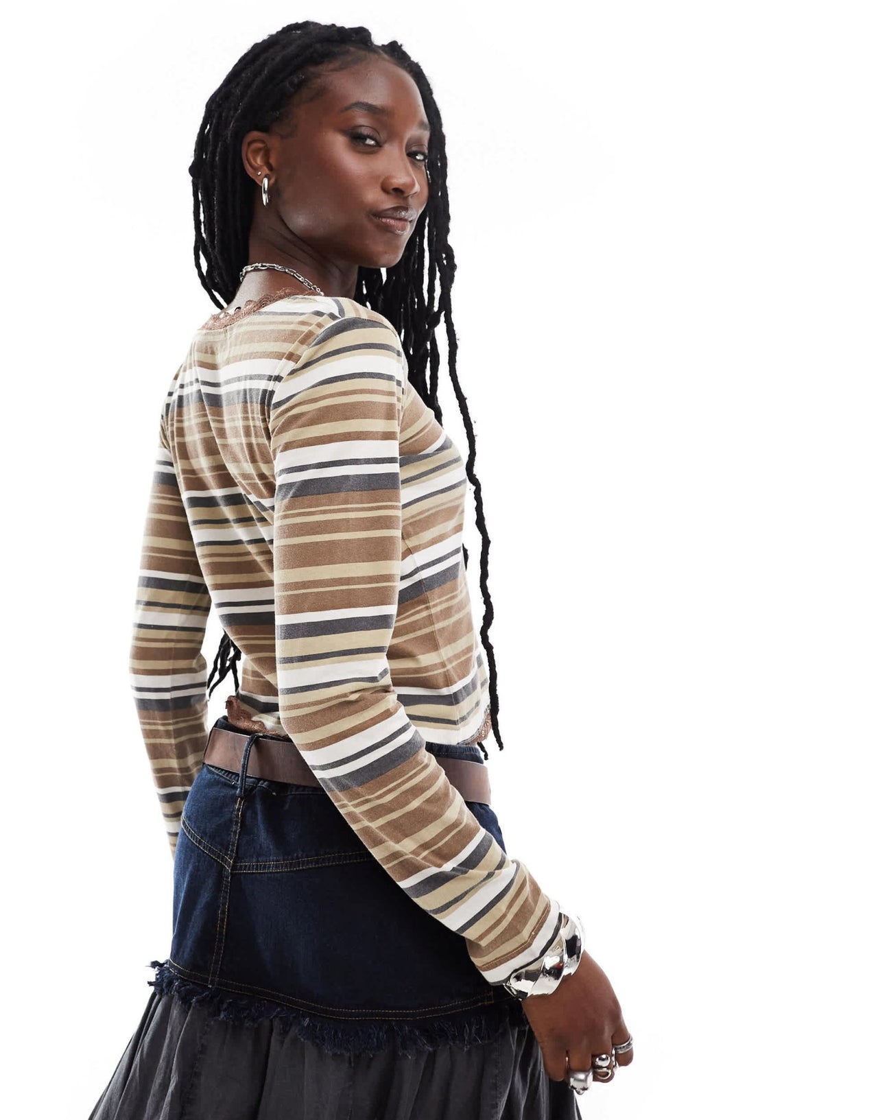 Daisy Street long sleeve washed stripe jersey top with lace detail - ASOS Sample Sale EU Store