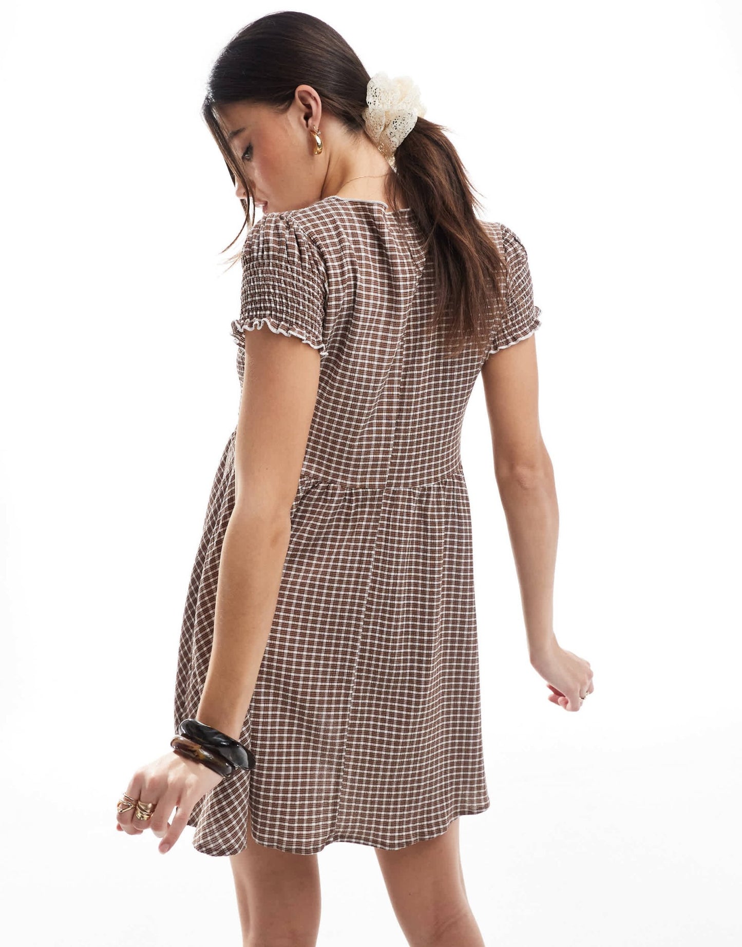 Daisy Street mini smock dress in brown check - ASOS Sample Sale EU Store