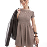 Daisy Street mini smock dress in brown check