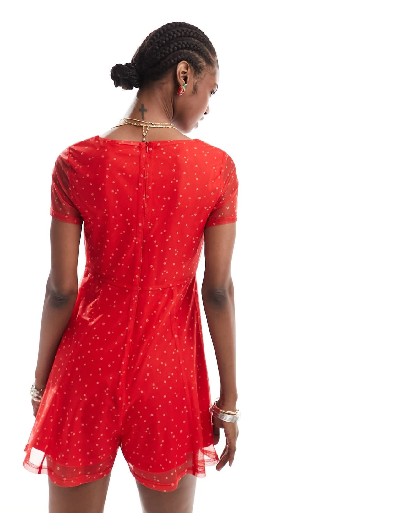 Daisy Street printed mesh flippy playsuit in red - ASOS Sample Sale EU Store