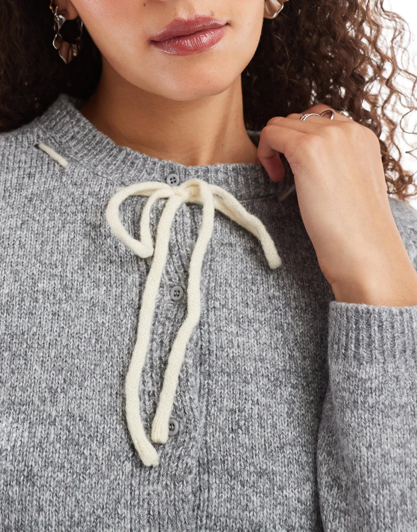 Daisy Street ribbon bow button up crop cardigan in grey co - ord - ASOS Sample Sale EU Store