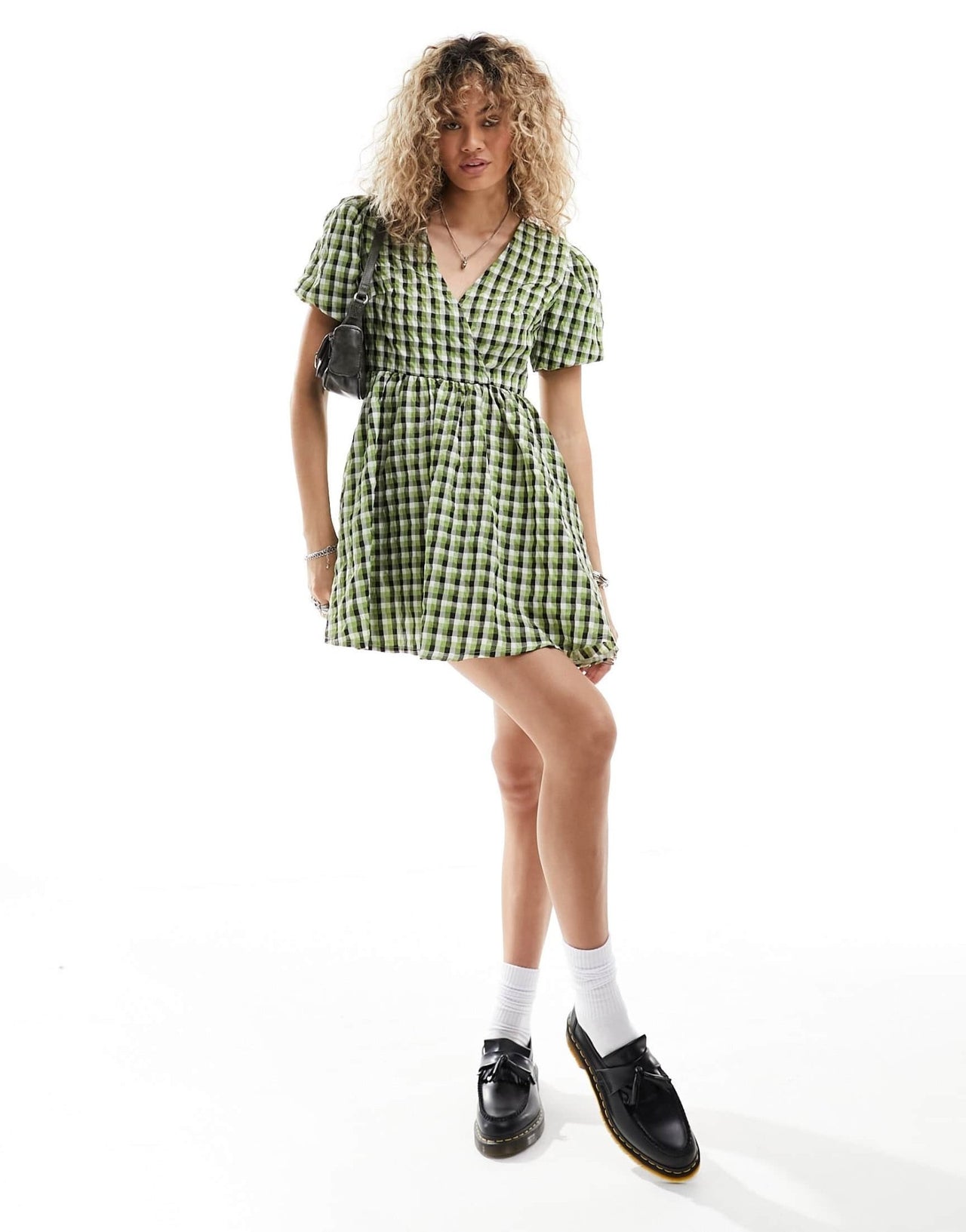 Daisy Street wrap front smock dress in textured green check - ASOS Sample Sale EU Store