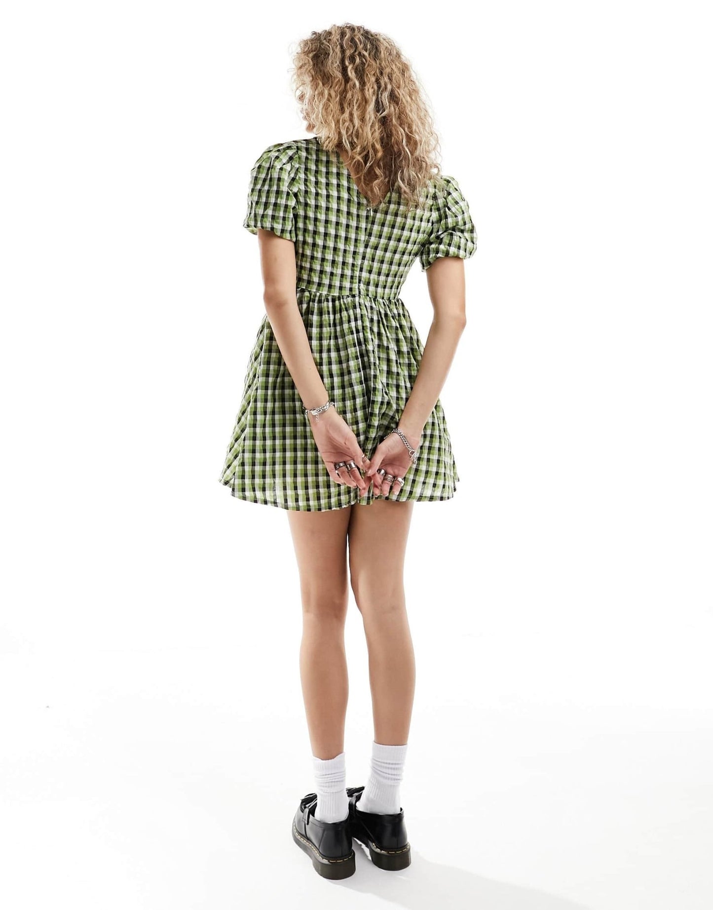 Daisy Street wrap front smock dress in textured green check - ASOS Sample Sale EU Store