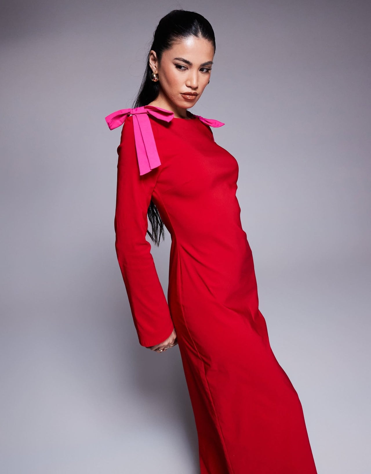 Daska bow shoulder maxi dress in red and pink - ASOS Sample Sale EU Store