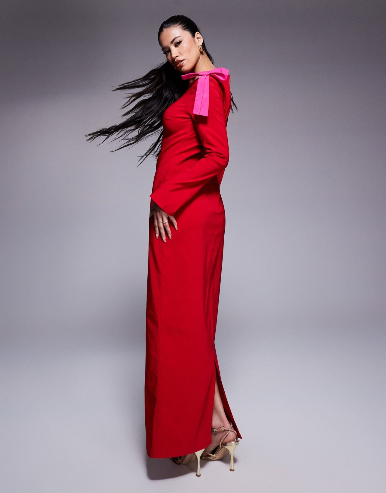 Daska bow shoulder maxi dress in red and pink - ASOS Sample Sale EU Store