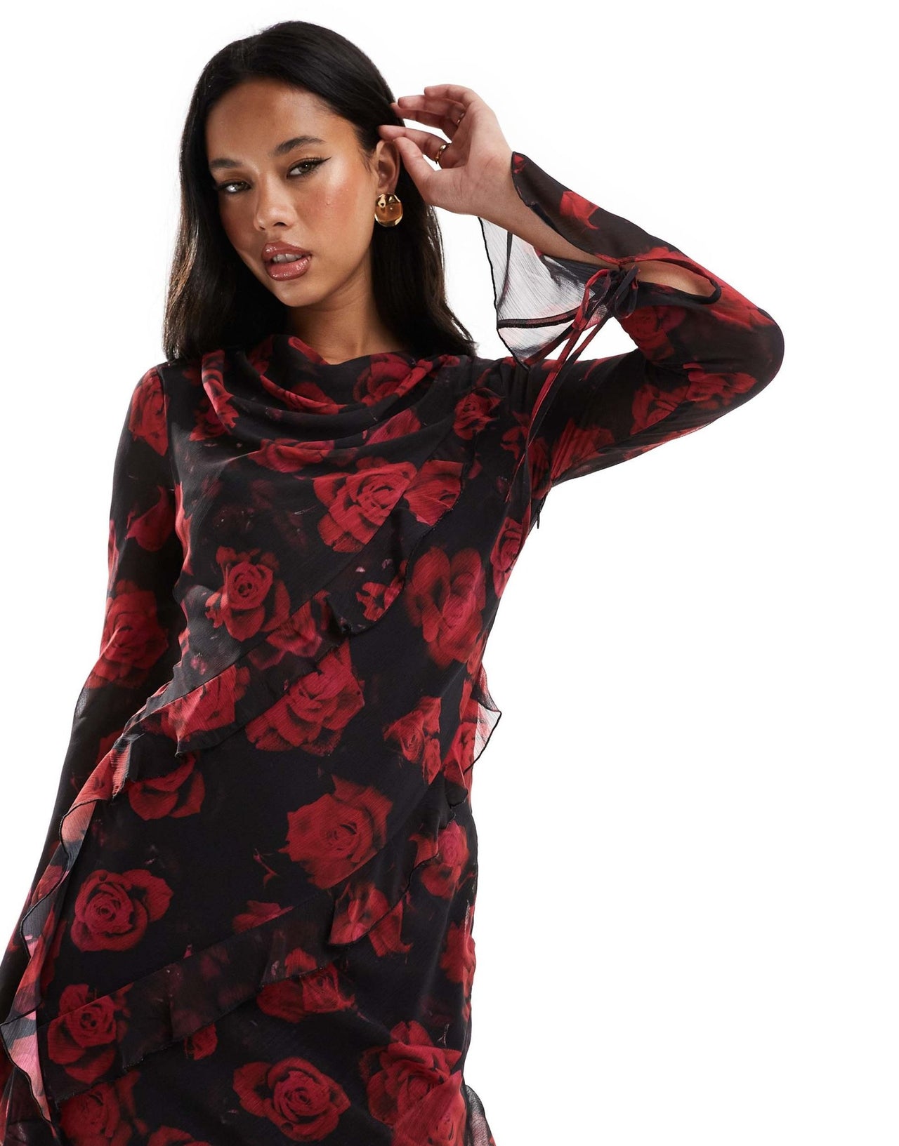 Daska chiffon maxi dress with frill detail in red floral print - ASOS Sample Sale EU Store