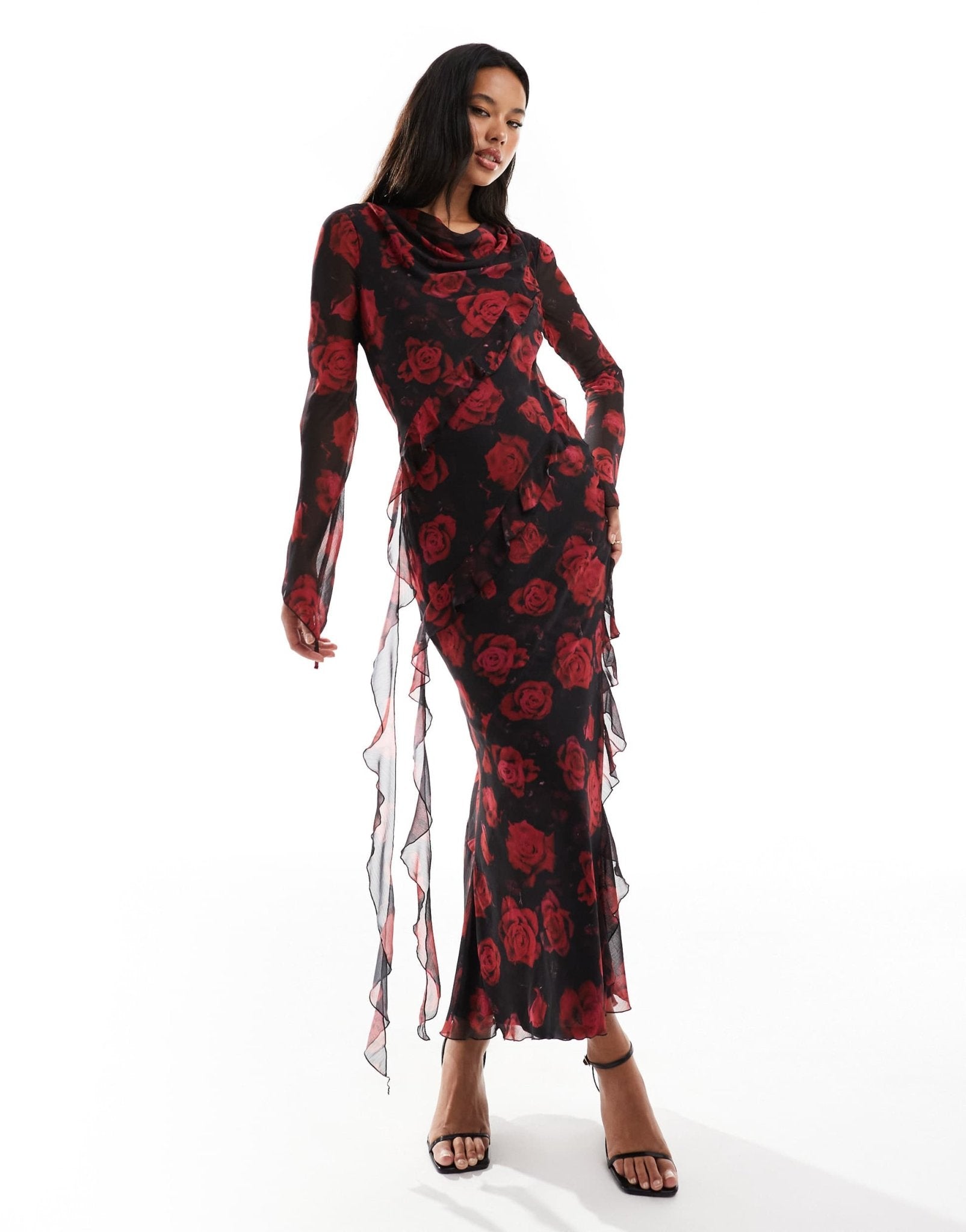 Daska chiffon maxi dress with frill detail in red floral print - ASOS Sample Sale EU Store