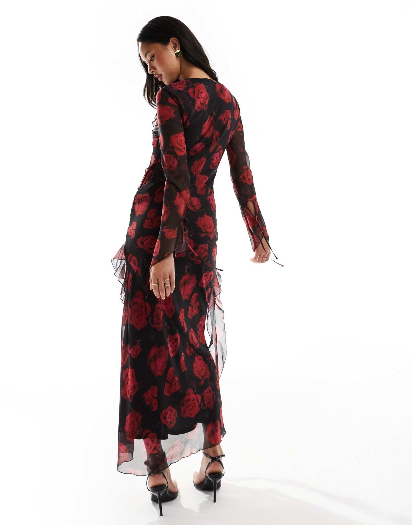 Daska chiffon maxi dress with frill detail in red floral print - ASOS Sample Sale EU Store