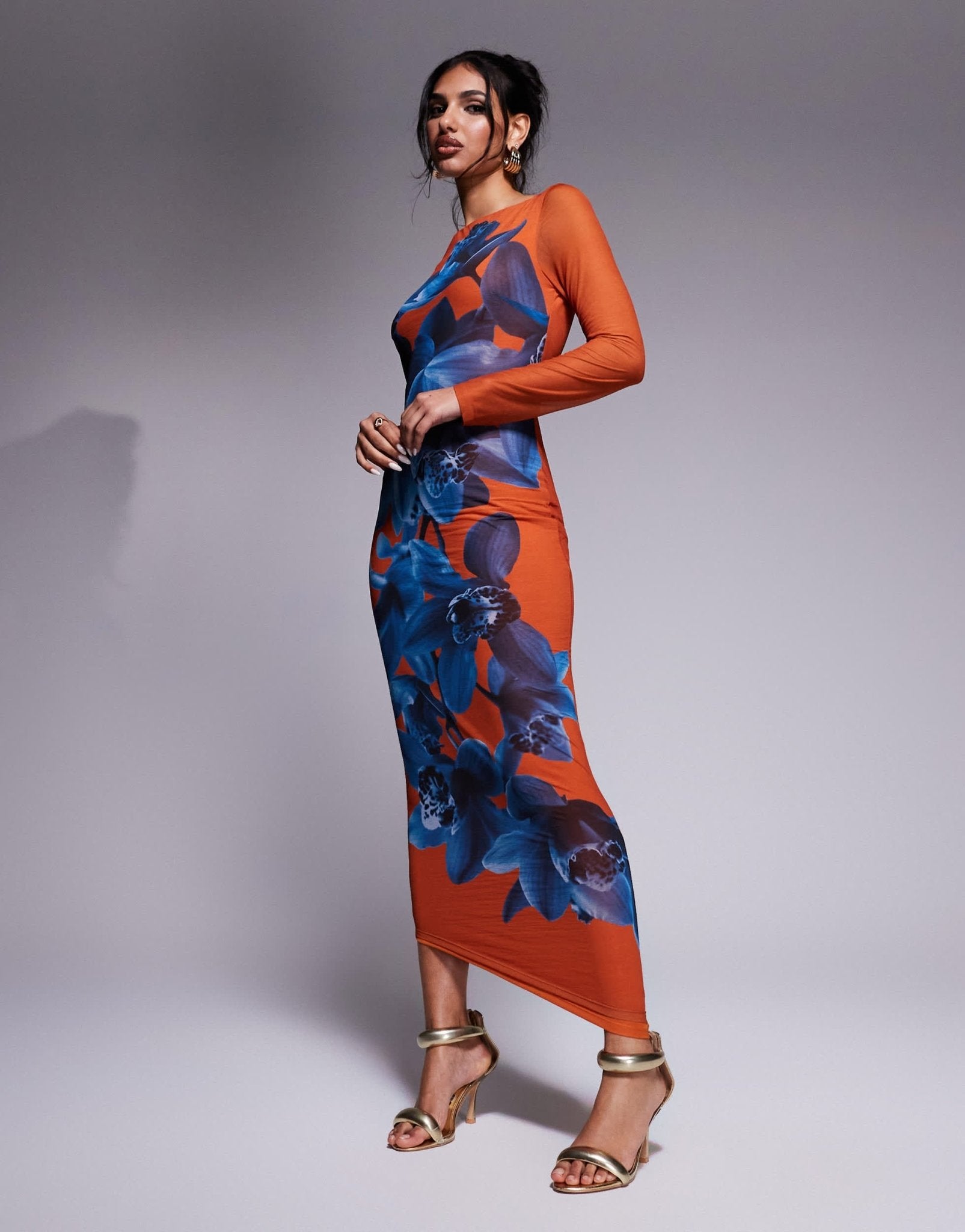 Daska fitted maxi dress with placement print in burnt orange - ASOS Sample Sale EU Store