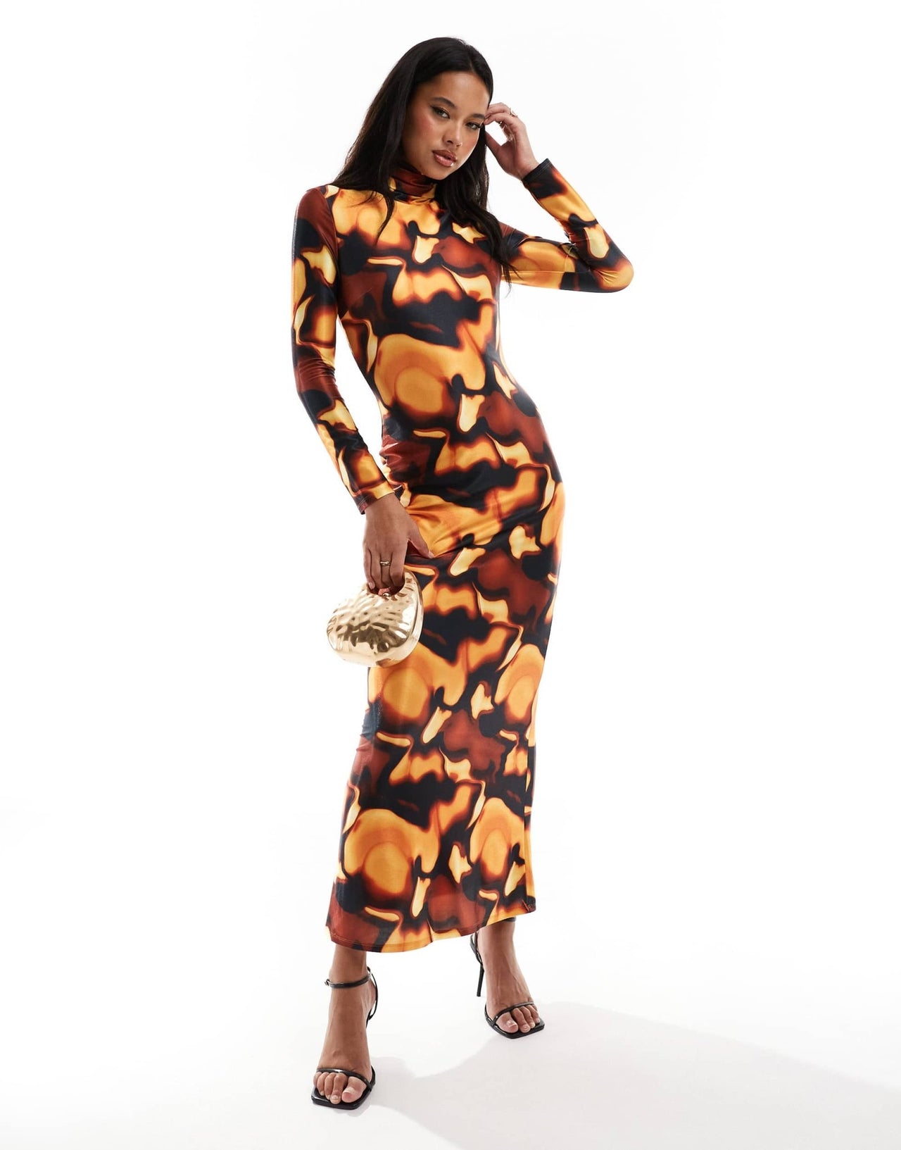 Daska high neck maxi dress in jersey in brown orange print - ASOS Sample Sale EU Store