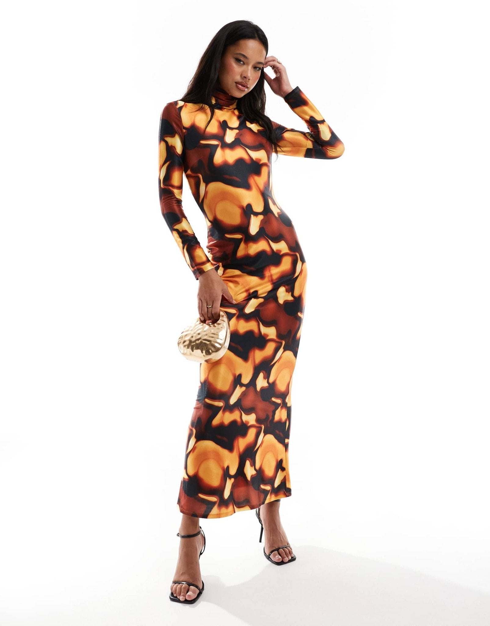 Daska high neck maxi dress in jersey in brown orange print - ASOS Sample Sale EU Store