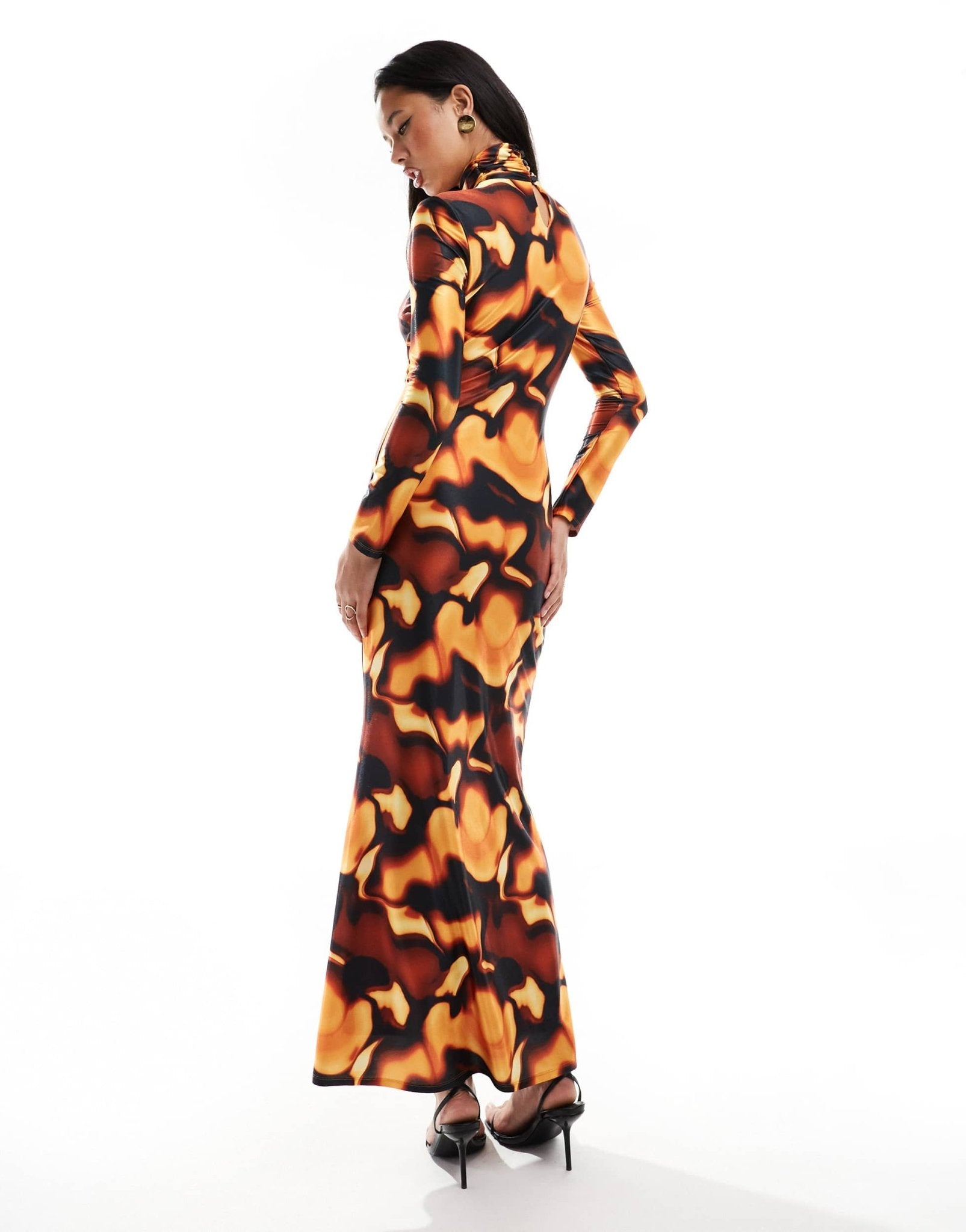 Daska high neck maxi dress in jersey in brown orange print - ASOS Sample Sale EU Store
