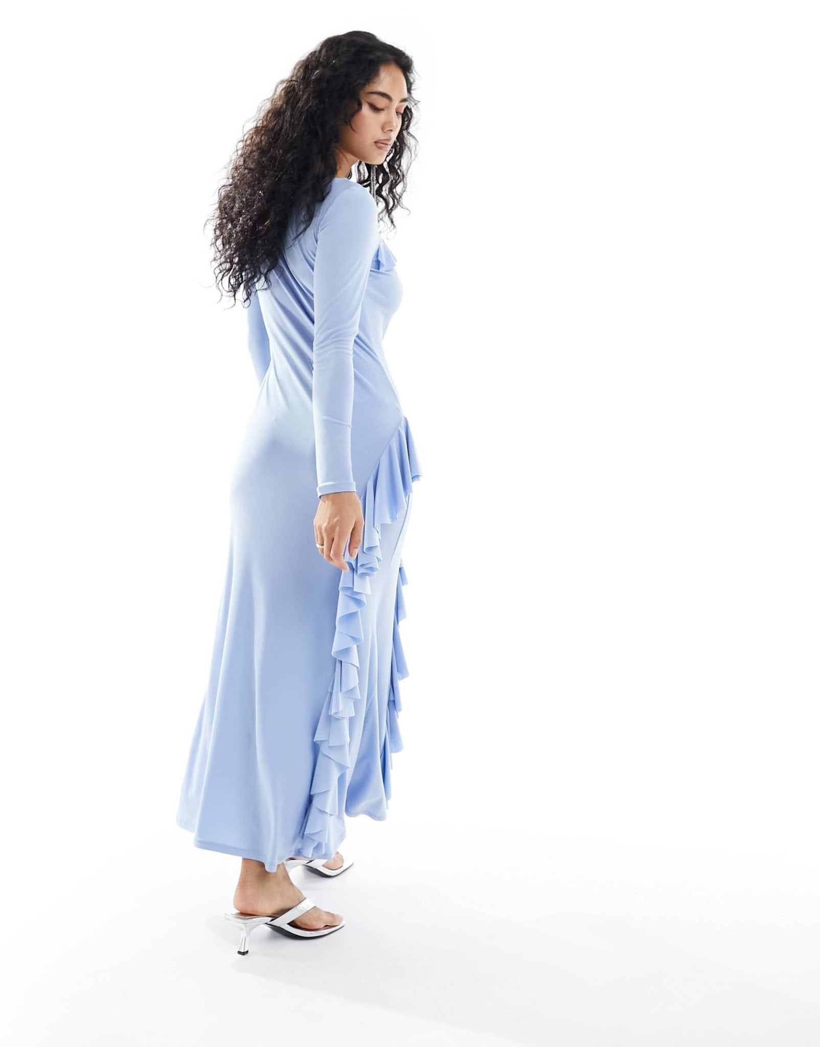 Daska maxi dress with frill detail in light blue - ASOS Sample Sale EU Store