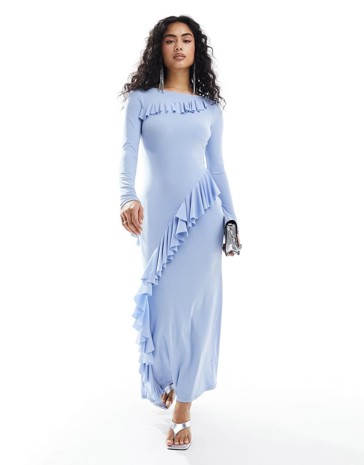Daska maxi dress with frill detail in light blue - ASOS Sample Sale EU Store