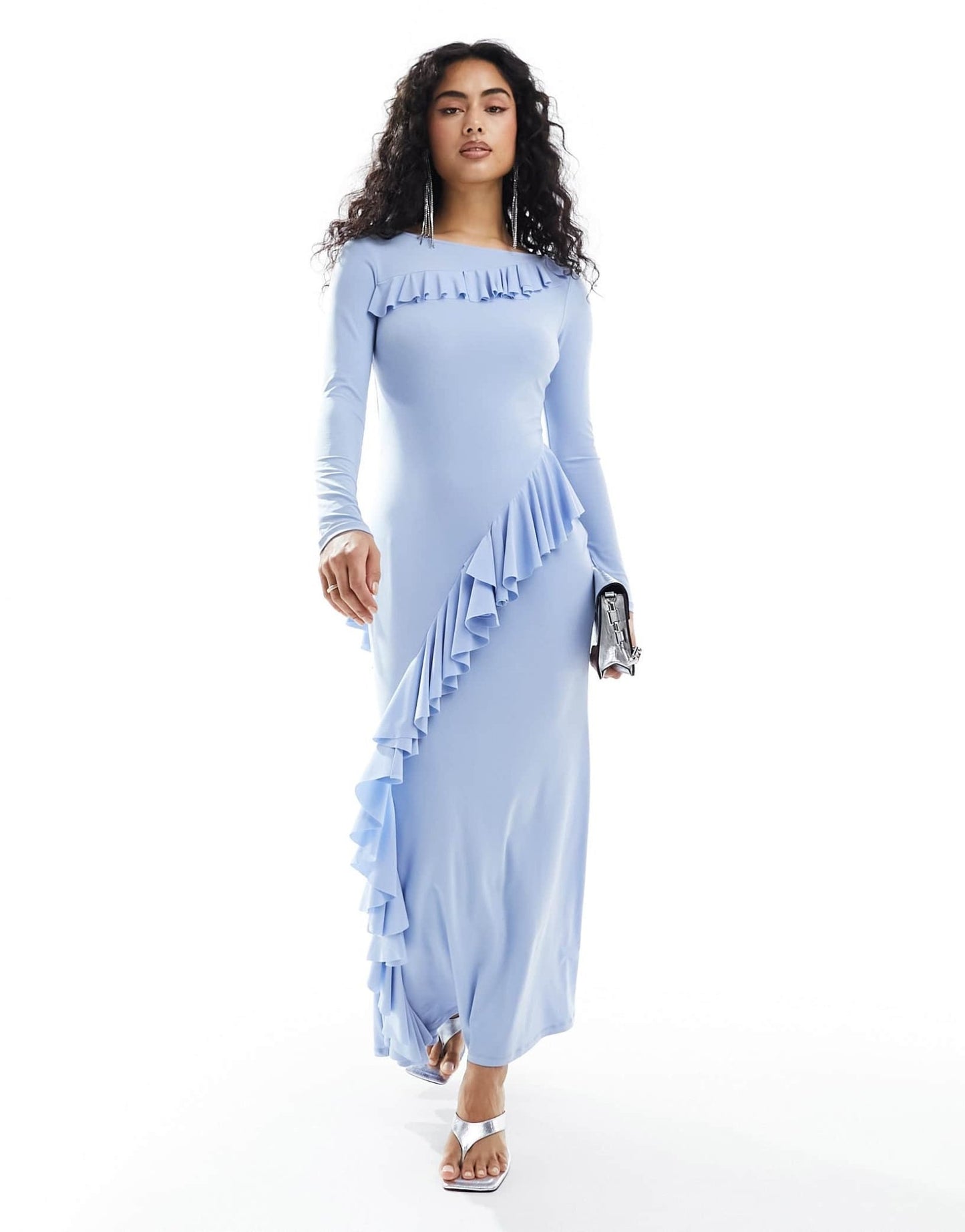 Daska maxi dress with frill detail in light blue - ASOS Sample Sale EU Store