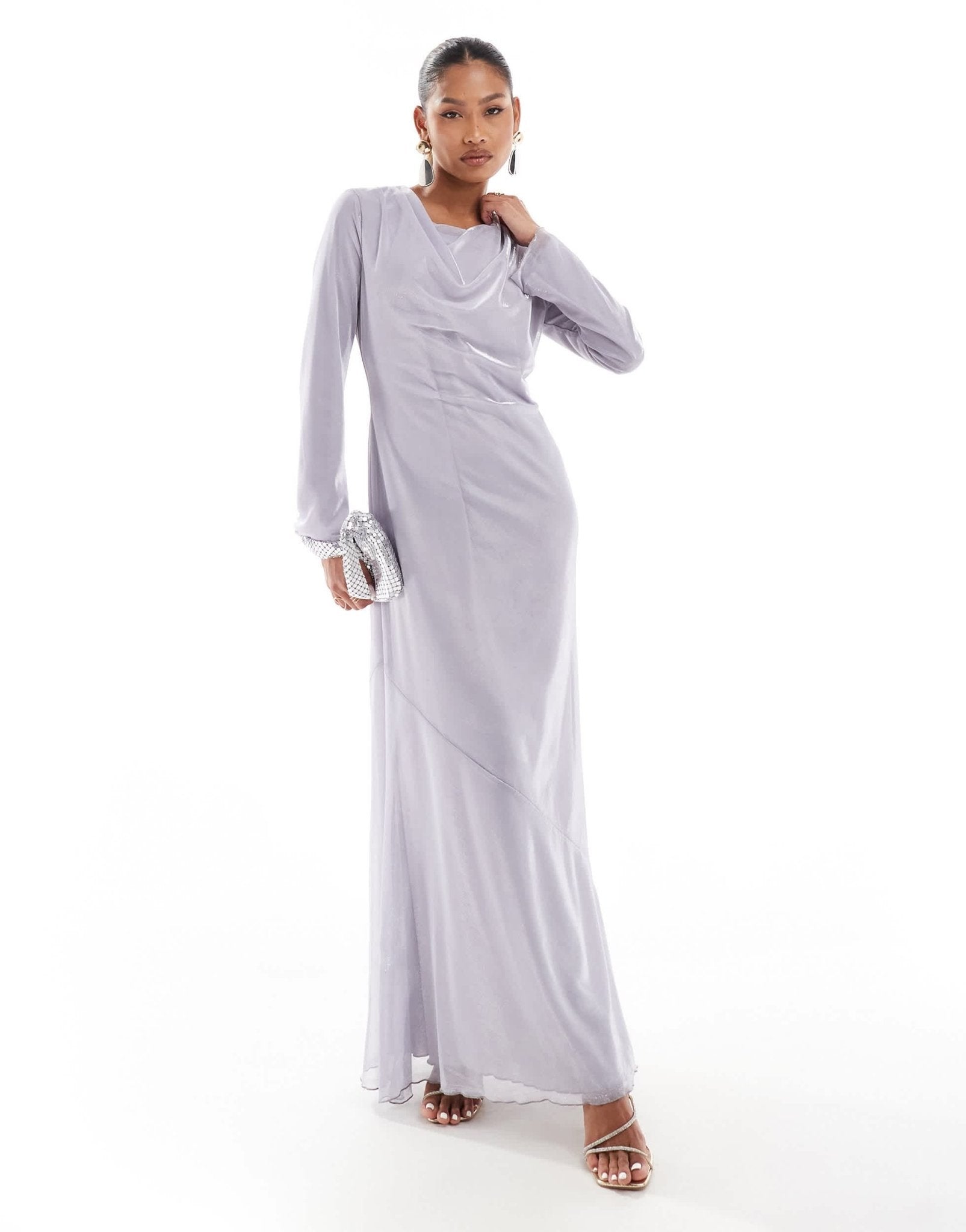 Daska metallic cowl neck maxi dress in silver - ASOS Sample Sale EU Store