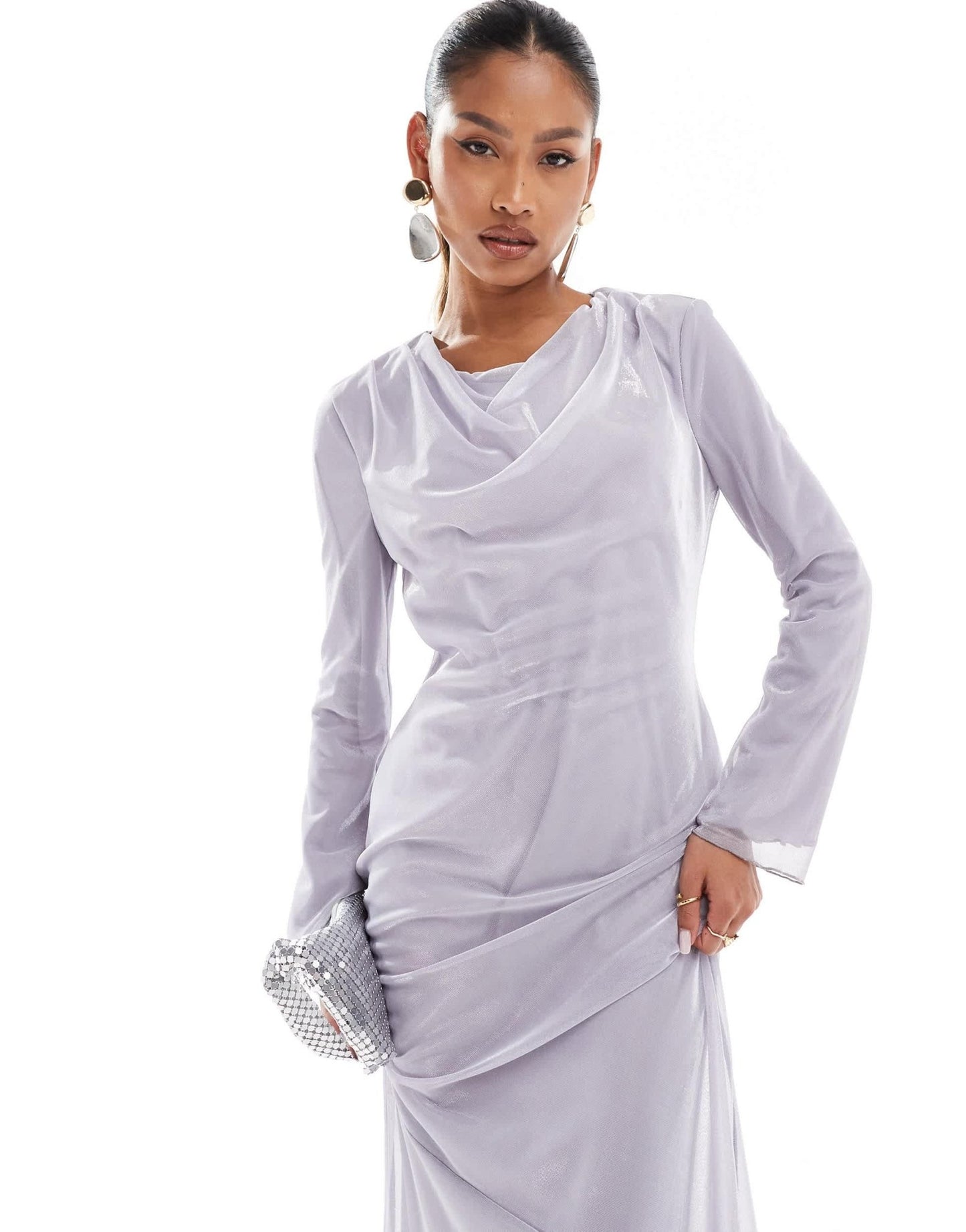 Daska metallic cowl neck maxi dress in silver - ASOS Sample Sale EU Store