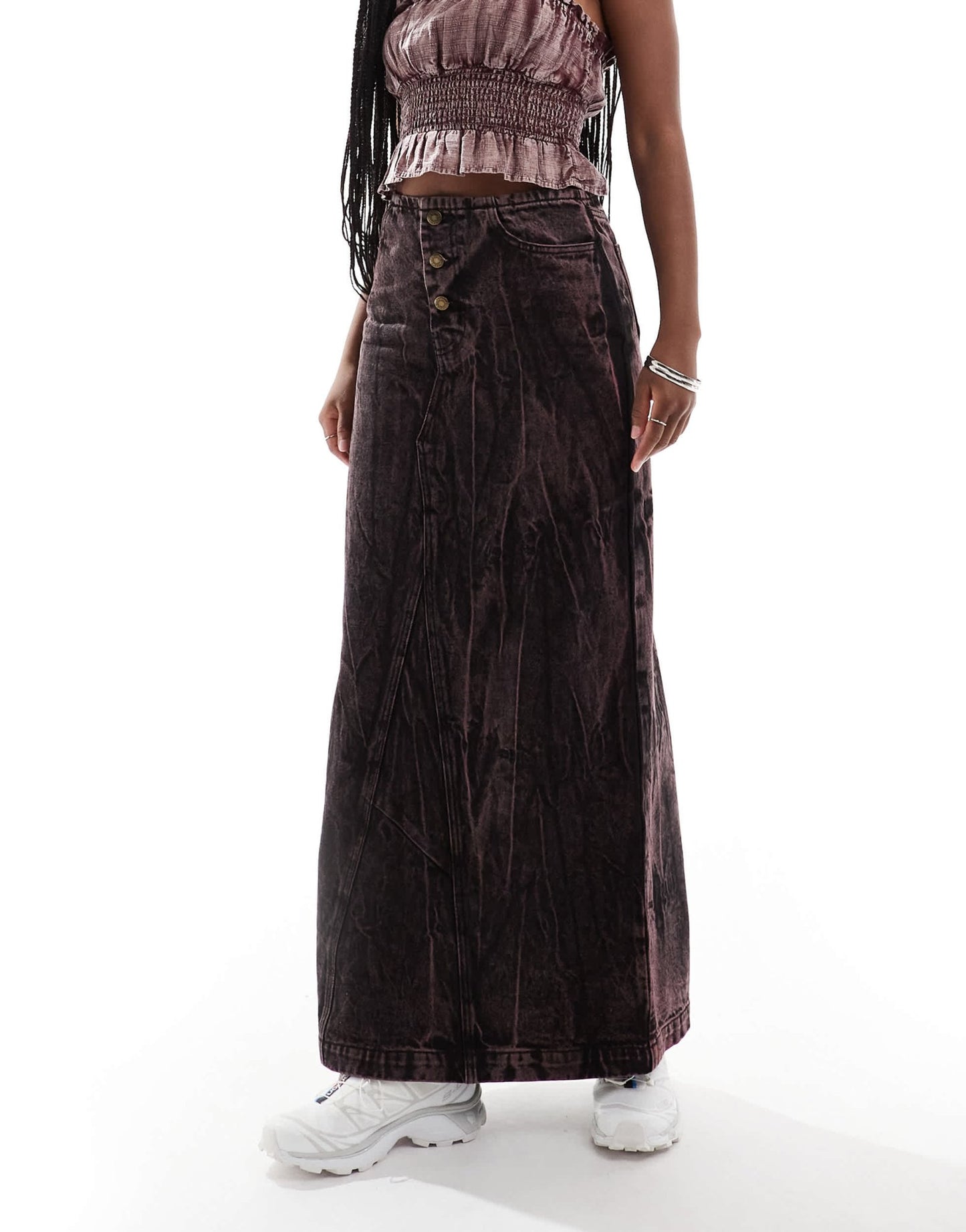 Deus Ex Machina X ASOS exclusive acid wash denim maxi skirt in brown - ASOS Sample Sale EU Store