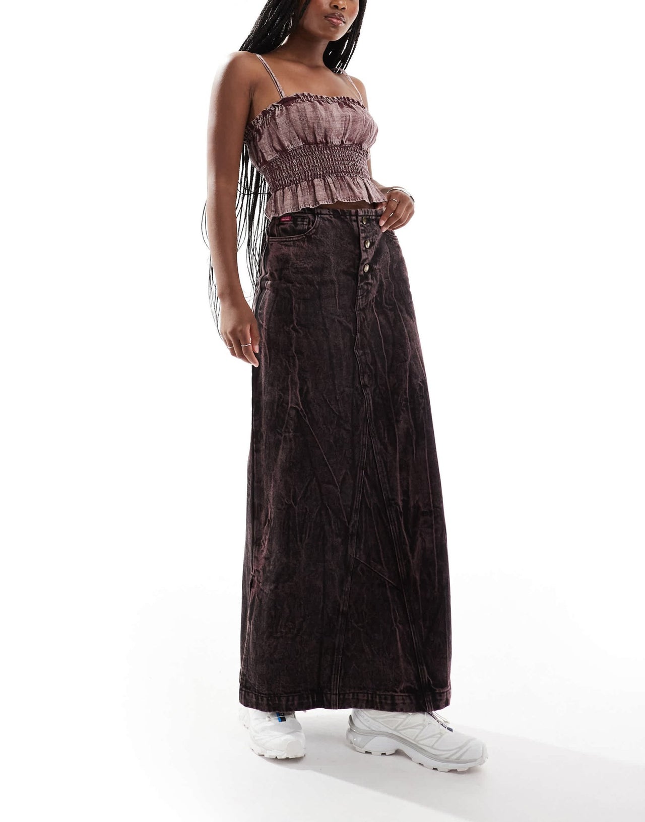 Deus Ex Machina X ASOS exclusive acid wash denim maxi skirt in brown - ASOS Sample Sale EU Store