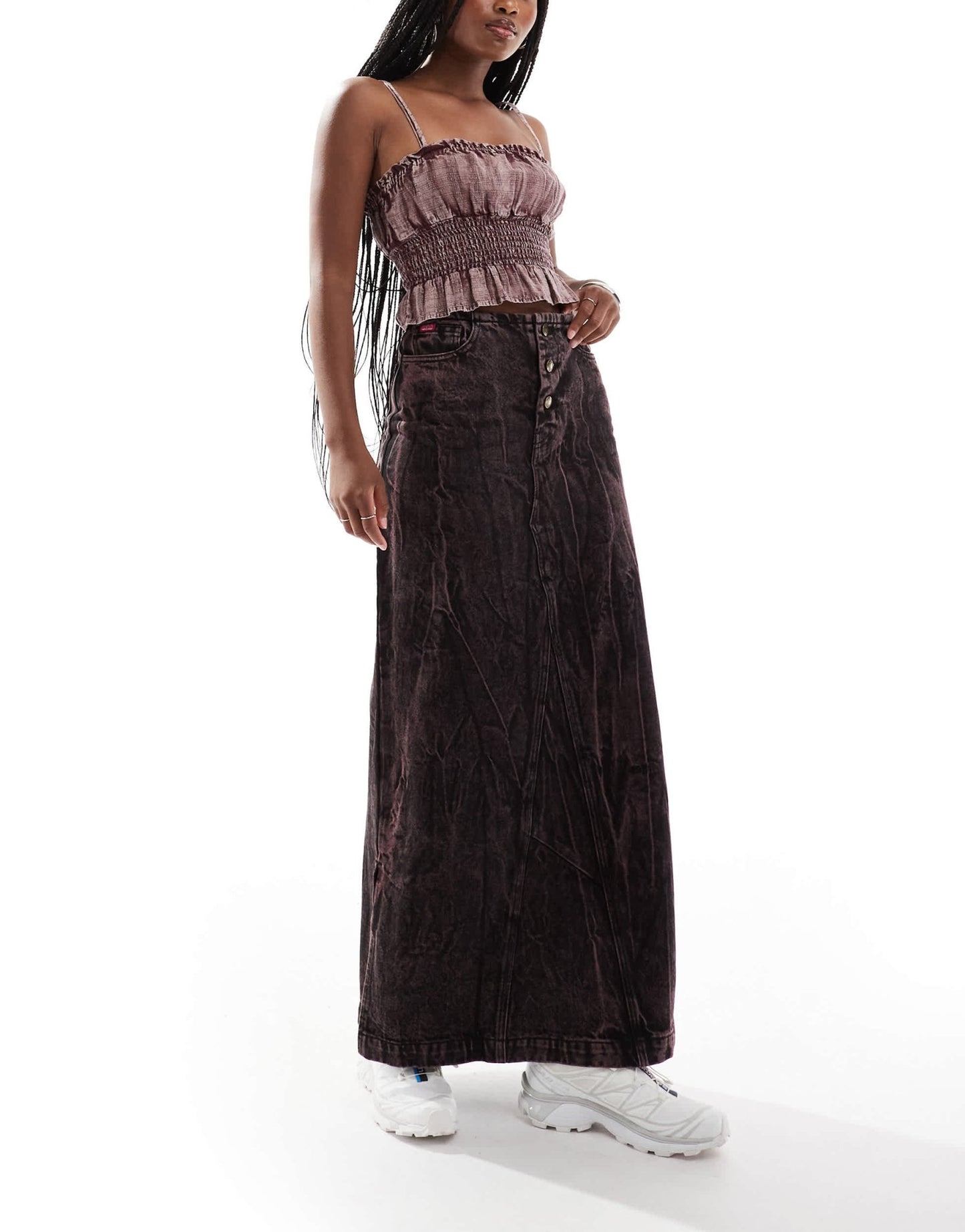 Deus Ex Machina X ASOS exclusive acid wash denim maxi skirt in brown - ASOS Sample Sale EU Store