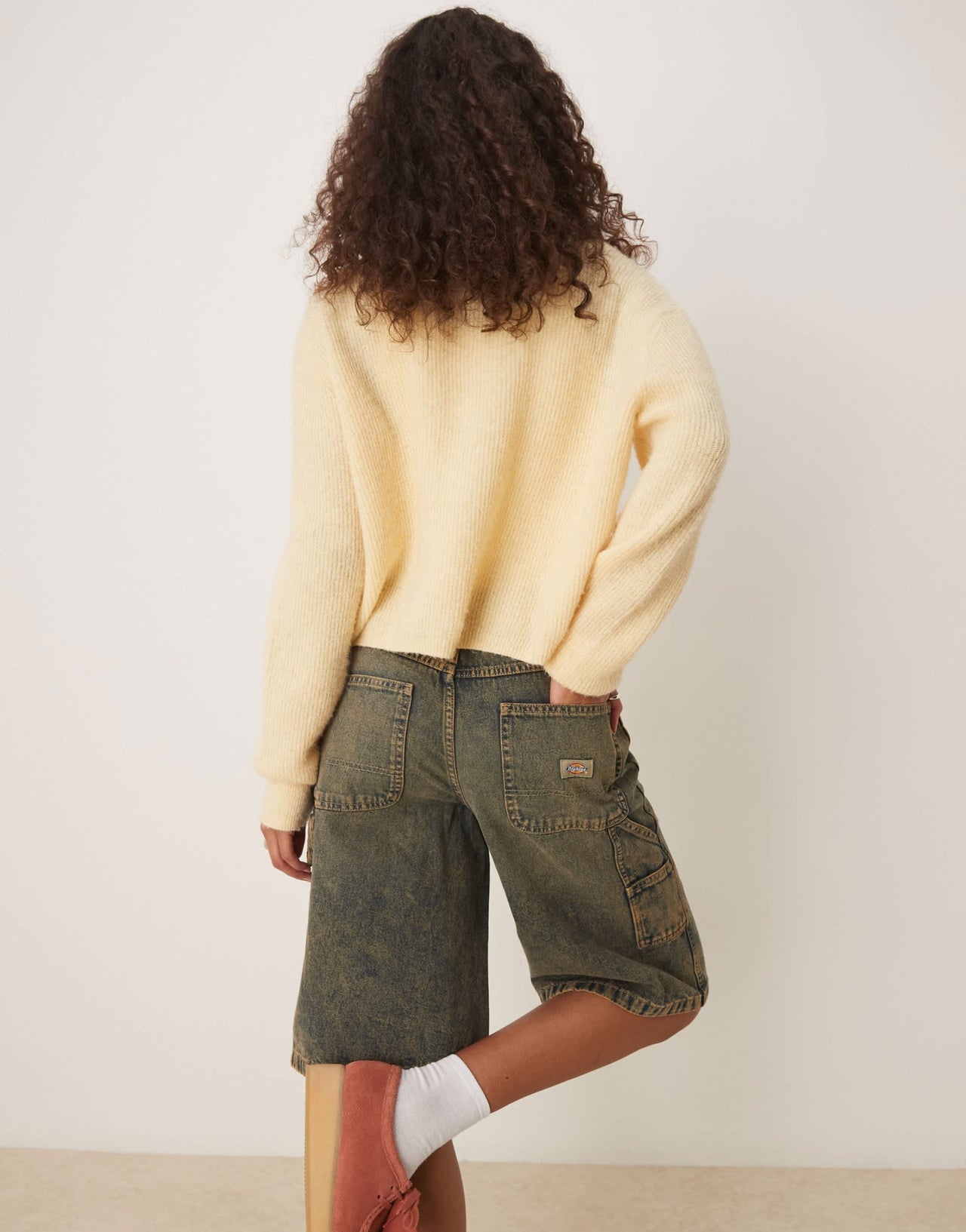 Dickies denim carpenter jorts in indigo with yellow fade - ASOS Sample Sale EU Store