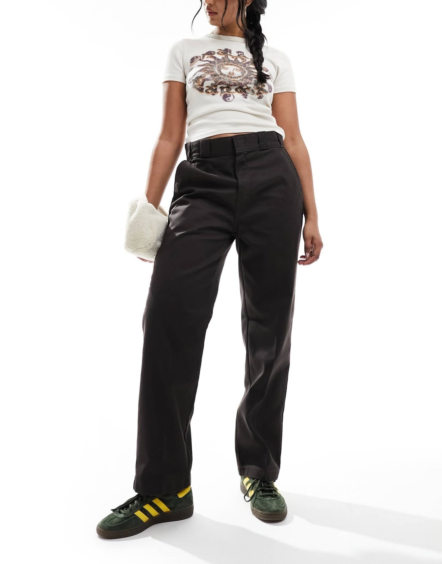 Dickies elizaville mid rise straight leg trousers in dark brown - ASOS Sample Sale EU Store