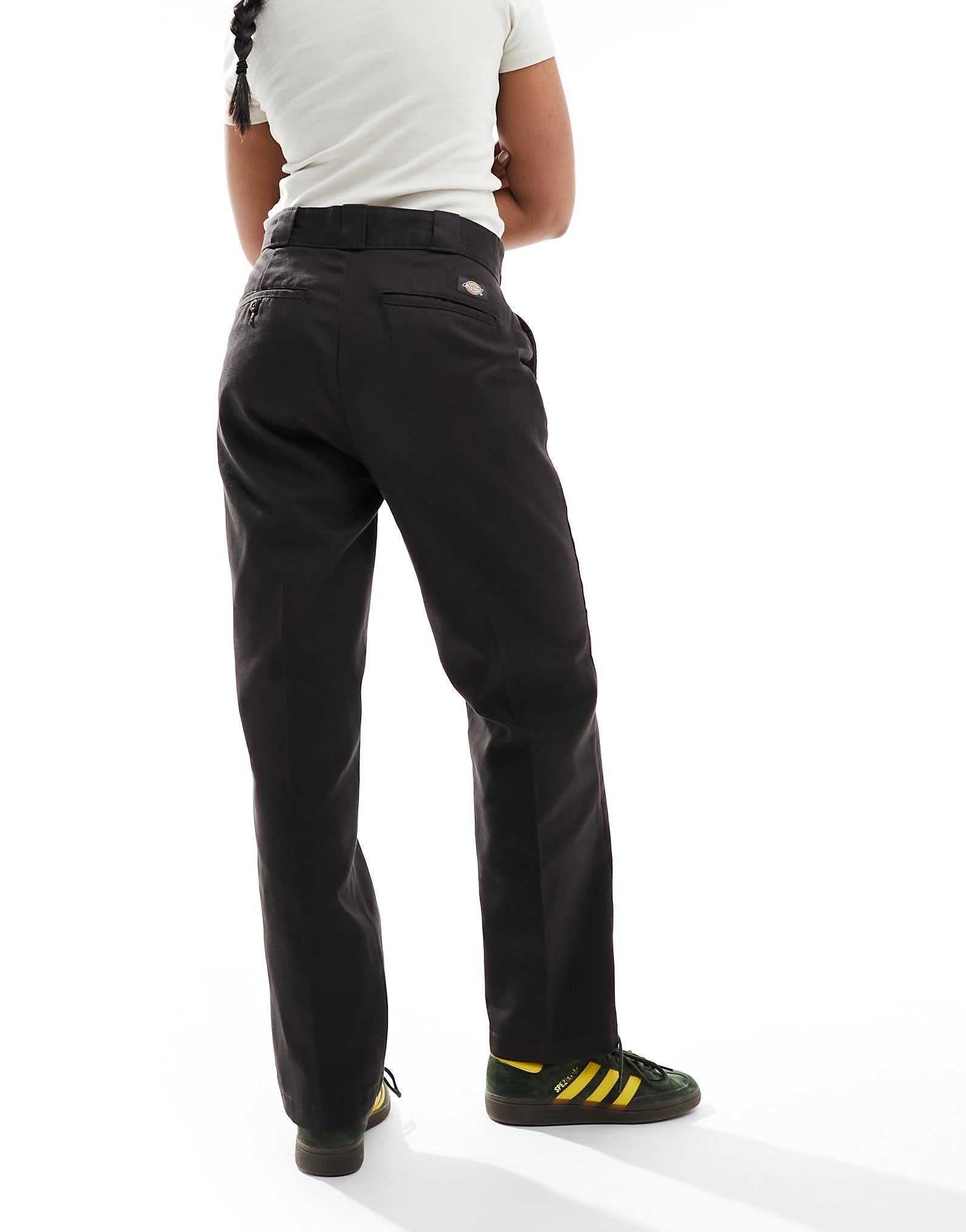 Dickies elizaville mid rise straight leg trousers in dark brown - ASOS Sample Sale EU Store