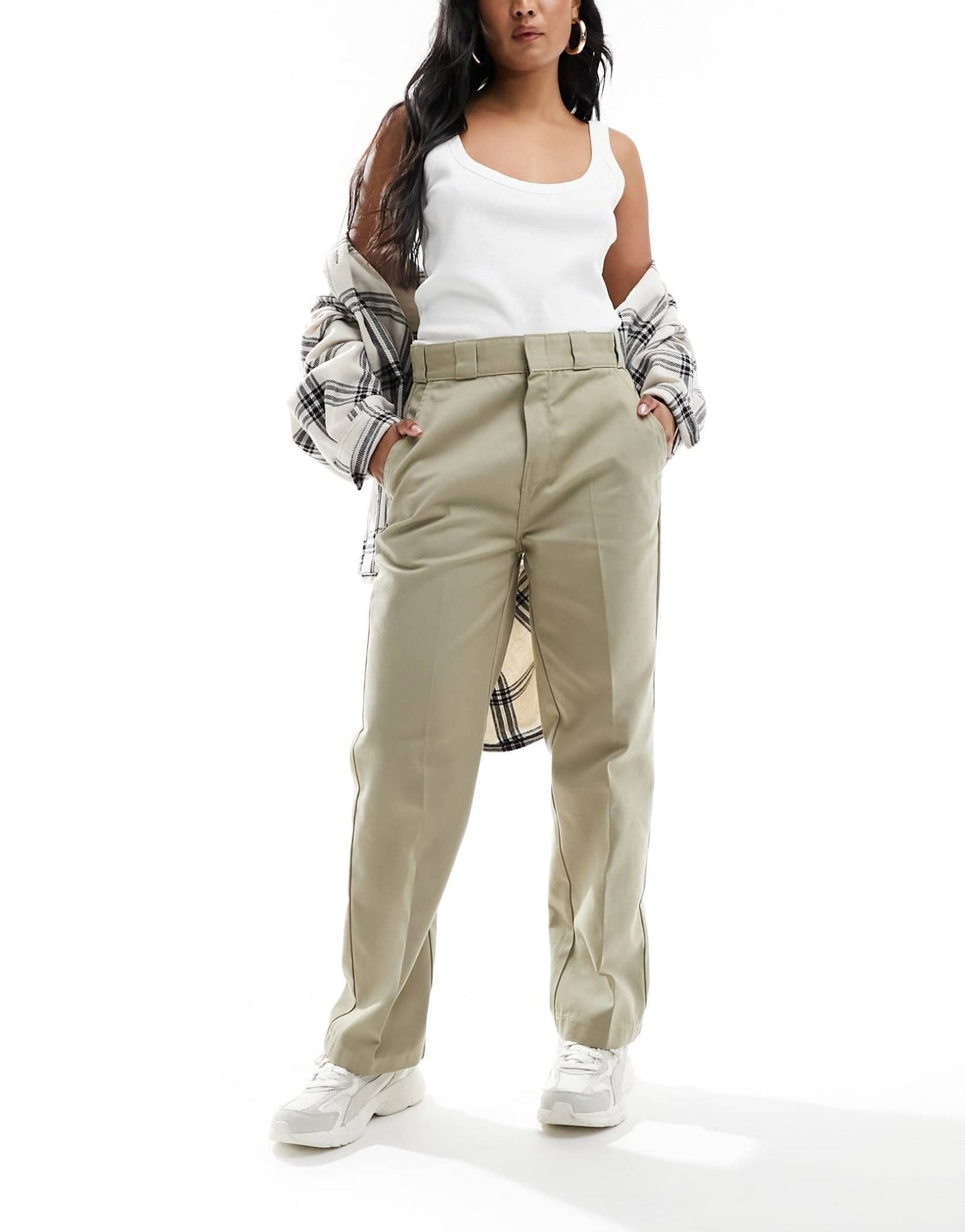 Dickies elizaville mid rise straight leg trousers in khaki - ASOS Sample Sale EU Store