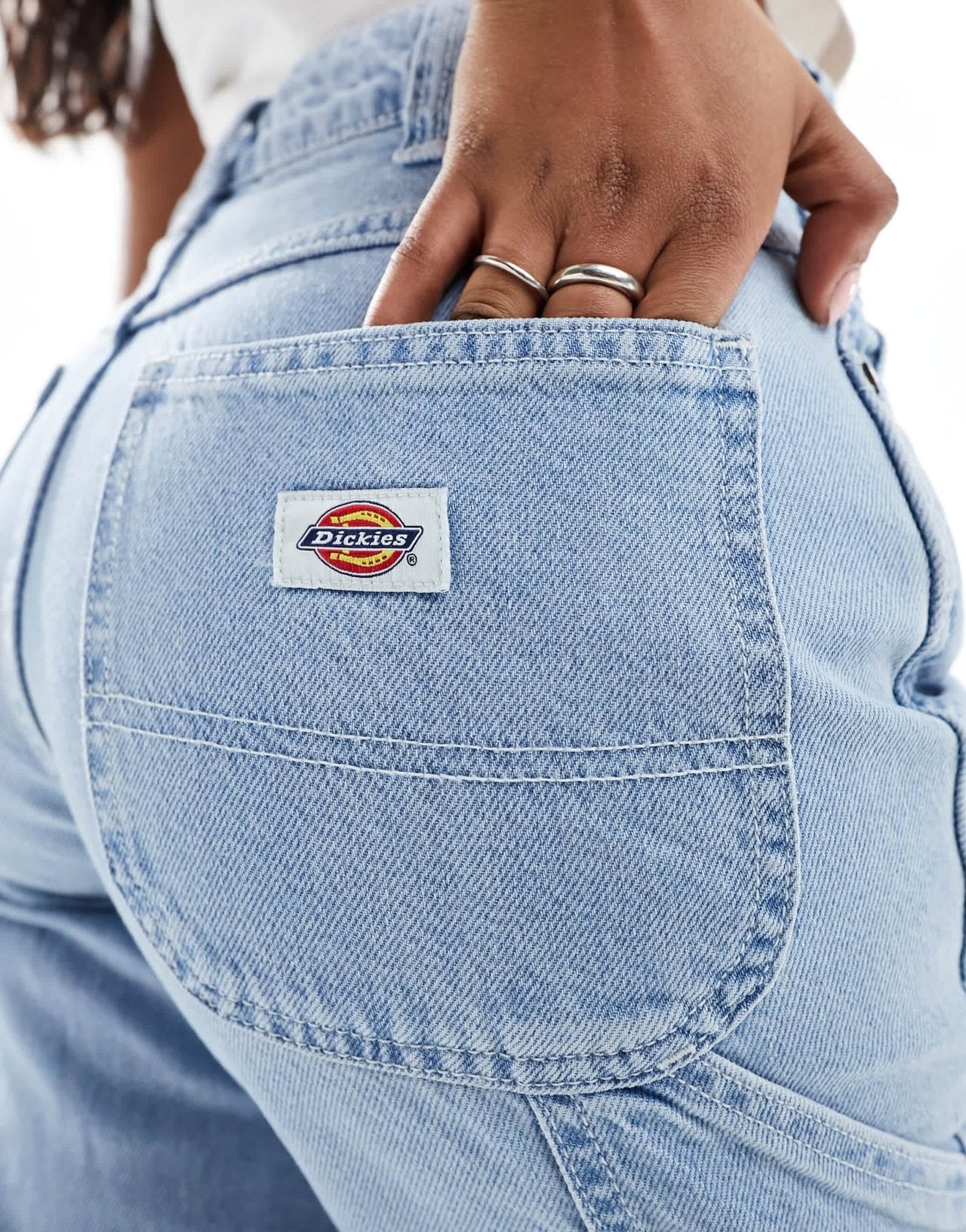 Dickies Ellendale mid rise straight fit denim mom jeans in light washed blue - ASOS Sample Sale EU Store