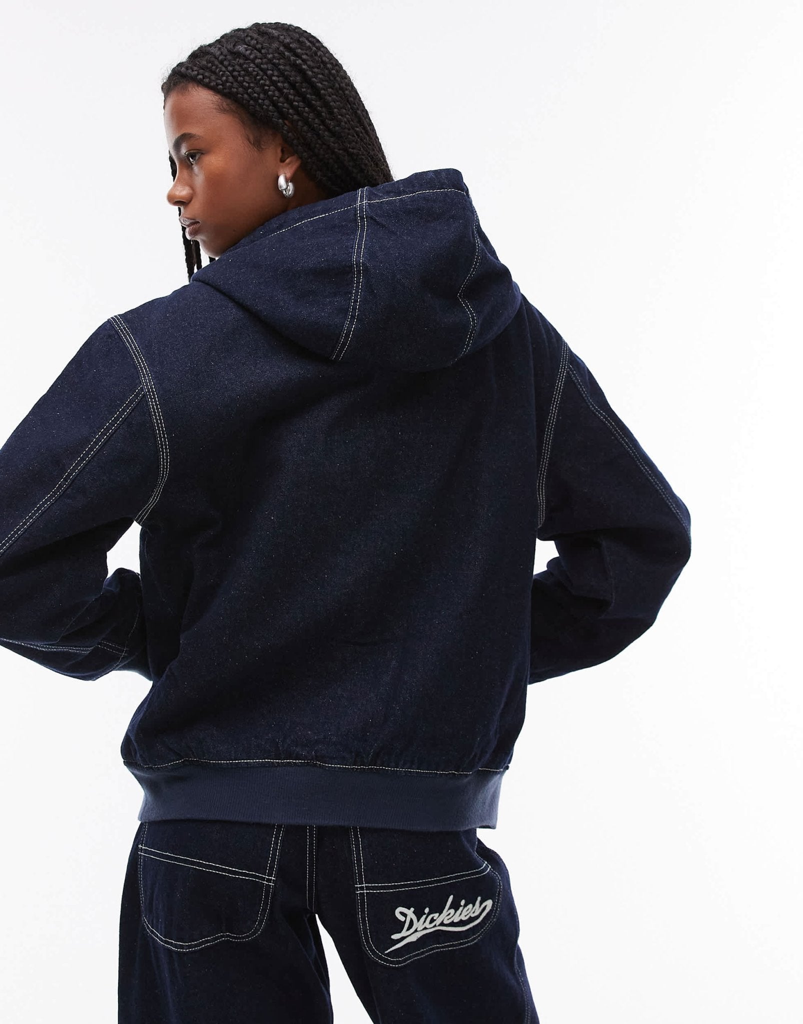 Dickies Loose Wave hooded denim jacket in rinsed dark blue - ASOS Sample Sale EU Store