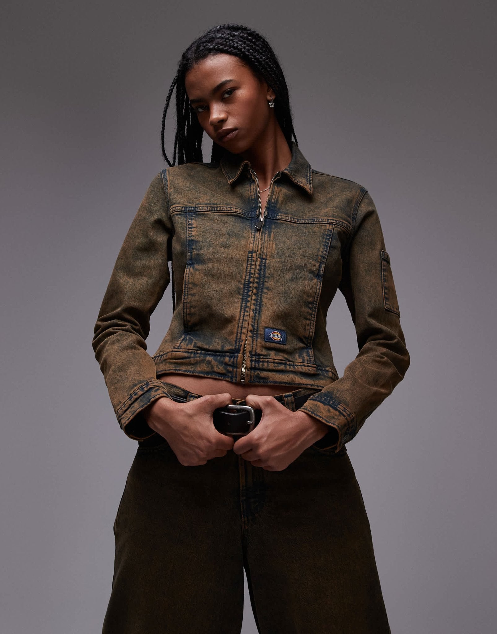 Dickies Loose Wave slim fit denim jacket in indigo with brown wash - ASOS Sample Sale EU Store